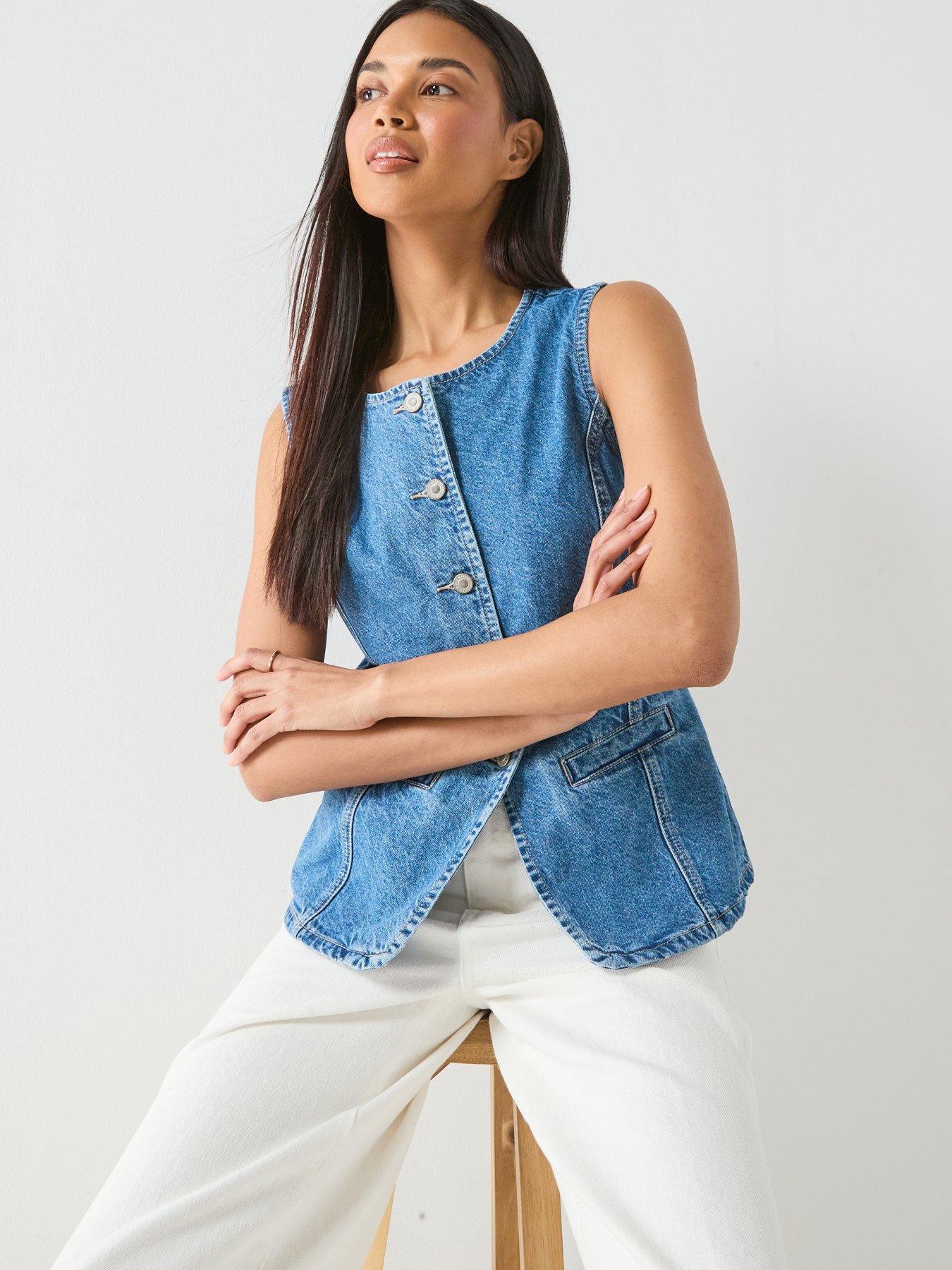 Only Giulina Sleeveless Button Front Waistcoat - Blue