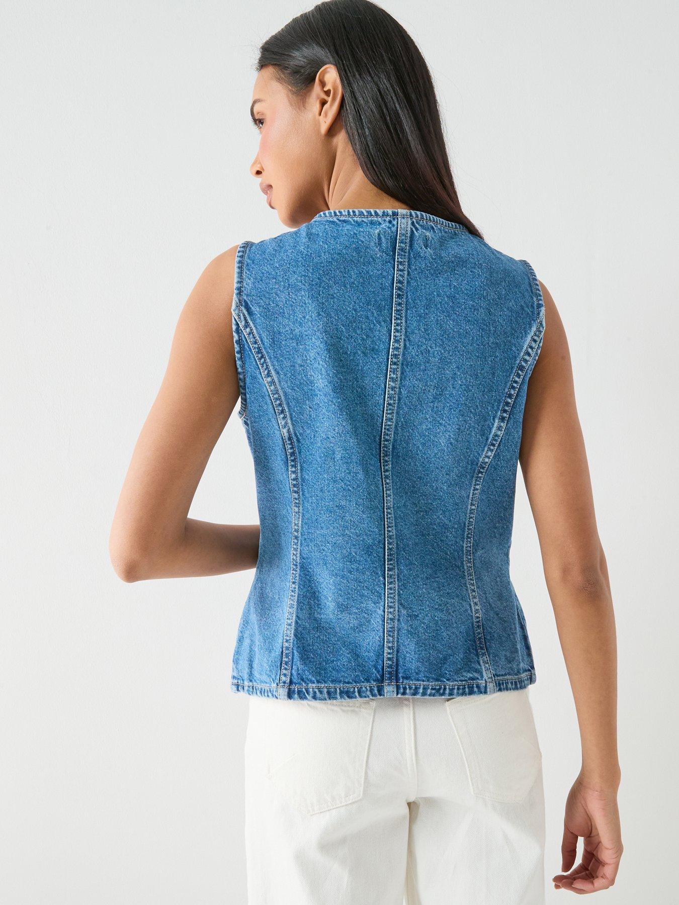 stillFront image of only-giulina-sleeveless-button-front-waistcoat-blue