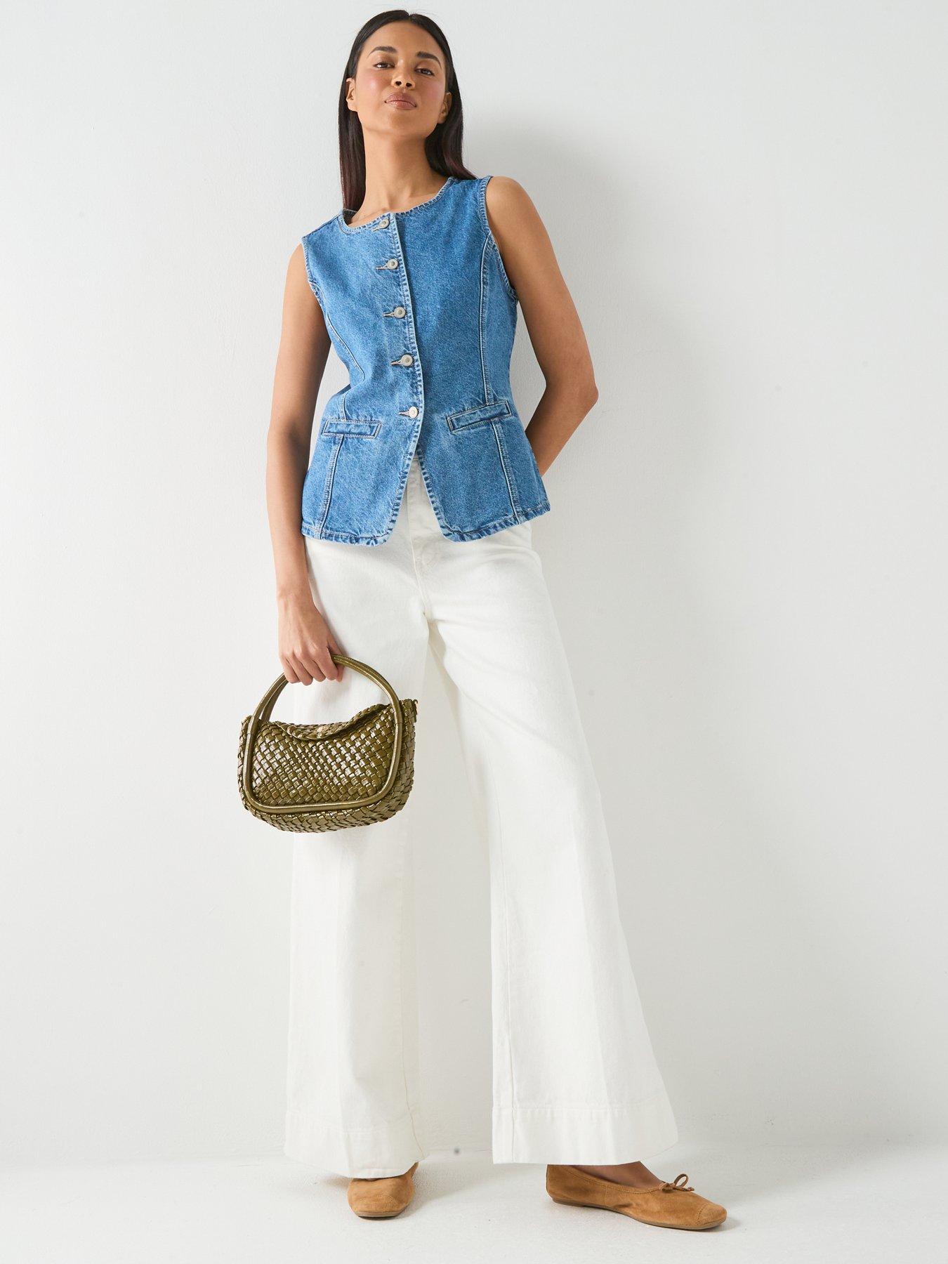  image of only-giulina-sleeveless-button-front-waistcoat-blue
