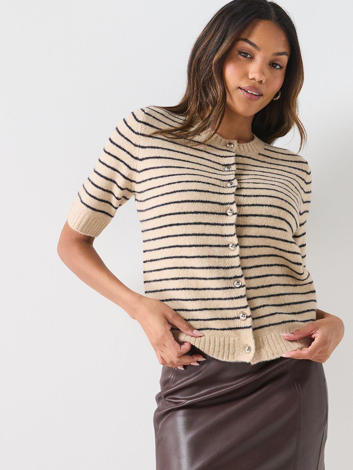 Only Chester Short Sleeve Striped Cardigan  - Cream