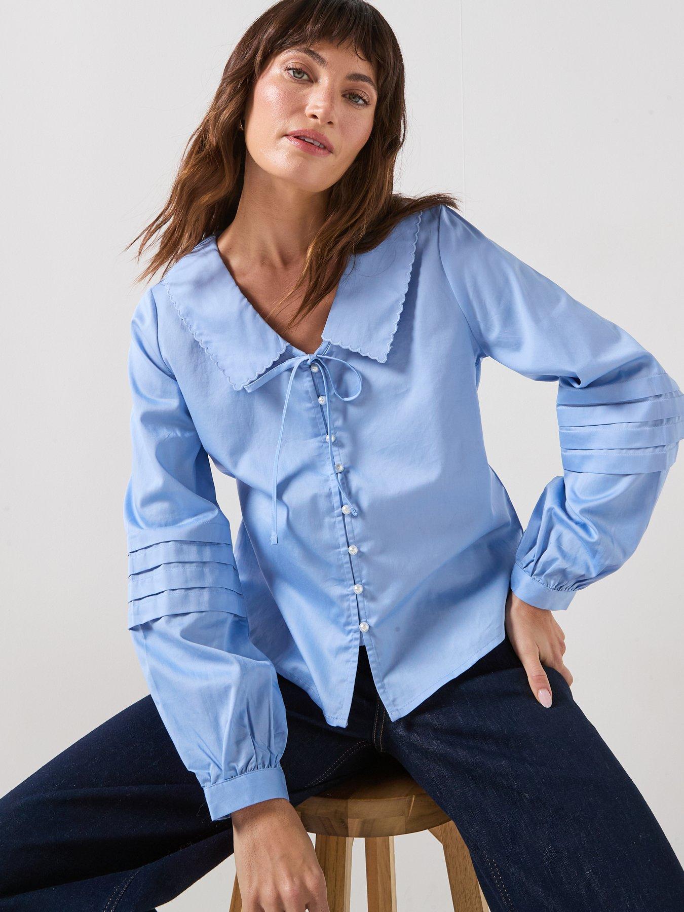 JDY Willow Long Sleeve Collared Shirt - Blue