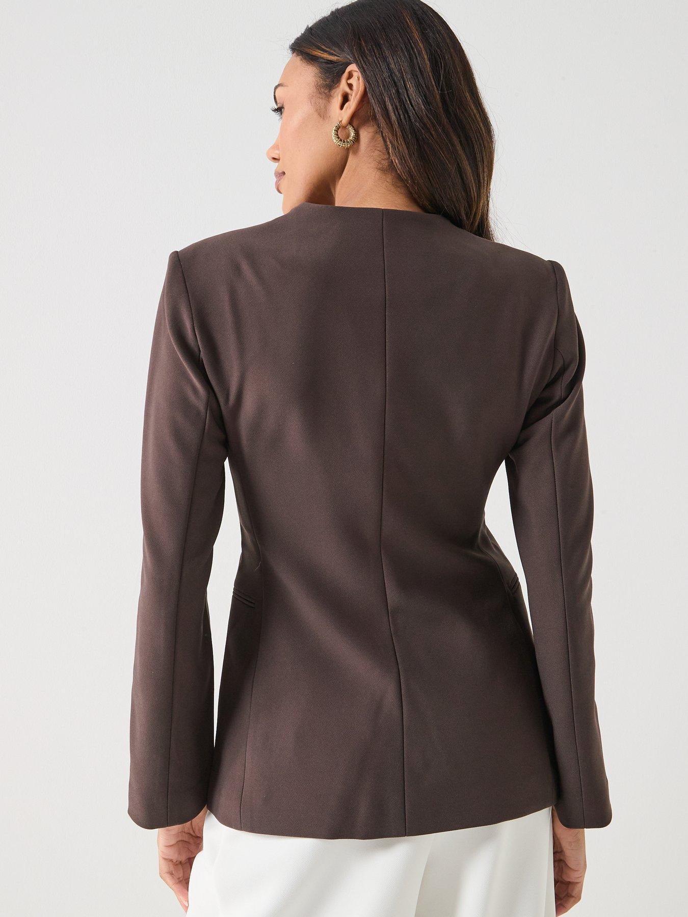  image of only-lamina-long-sleeve-button-front-blazer-brown