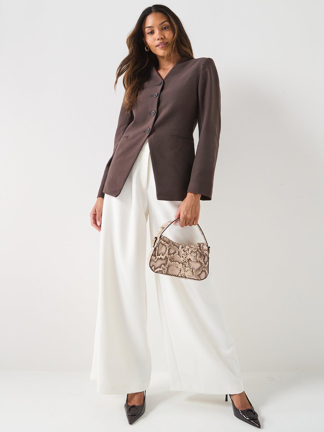  image of only-lamina-long-sleeve-button-front-blazer-brown