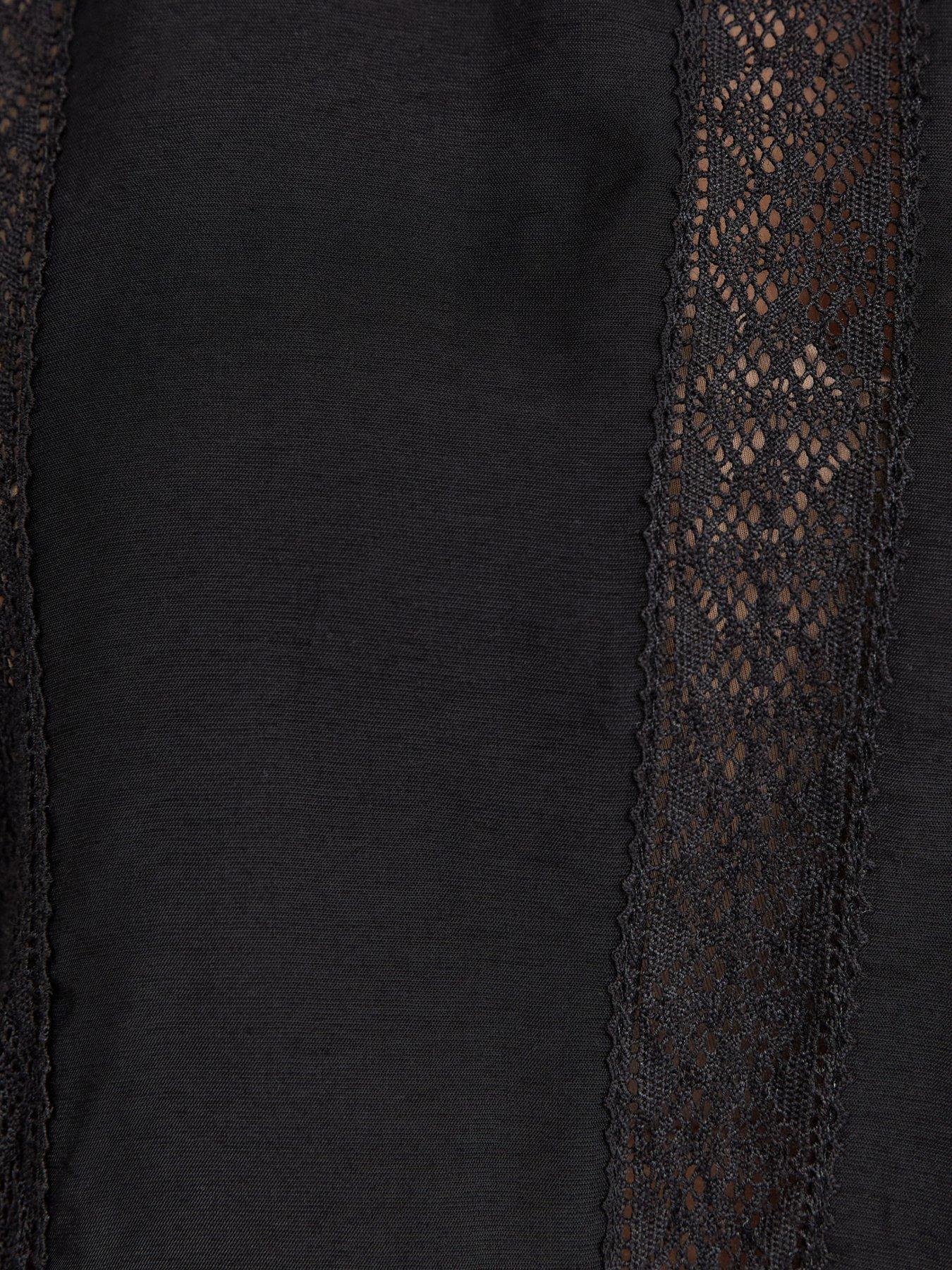  image of new-look-lace-insert-frill-neck-blouse-black