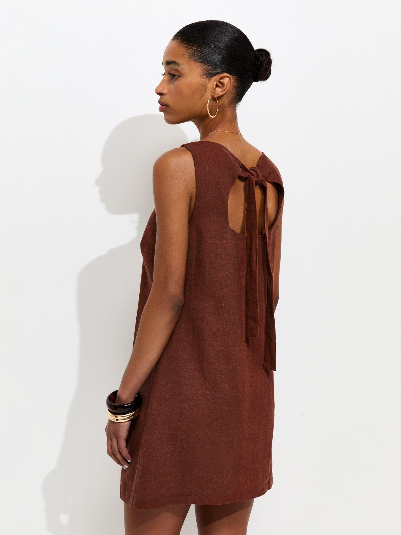 na-kd brown dress Heavy Hearted Linen Mini Dress