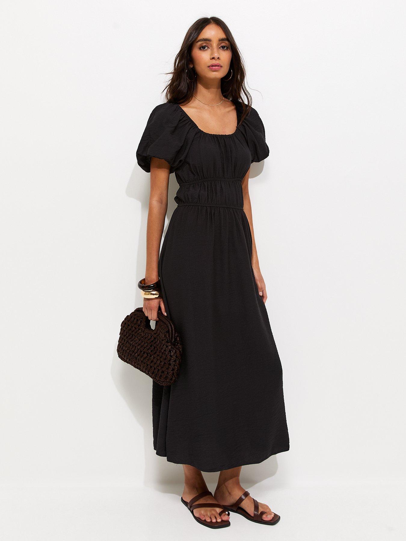 New Look Milkmaid Puffed Sleeve Midi Dress - Black