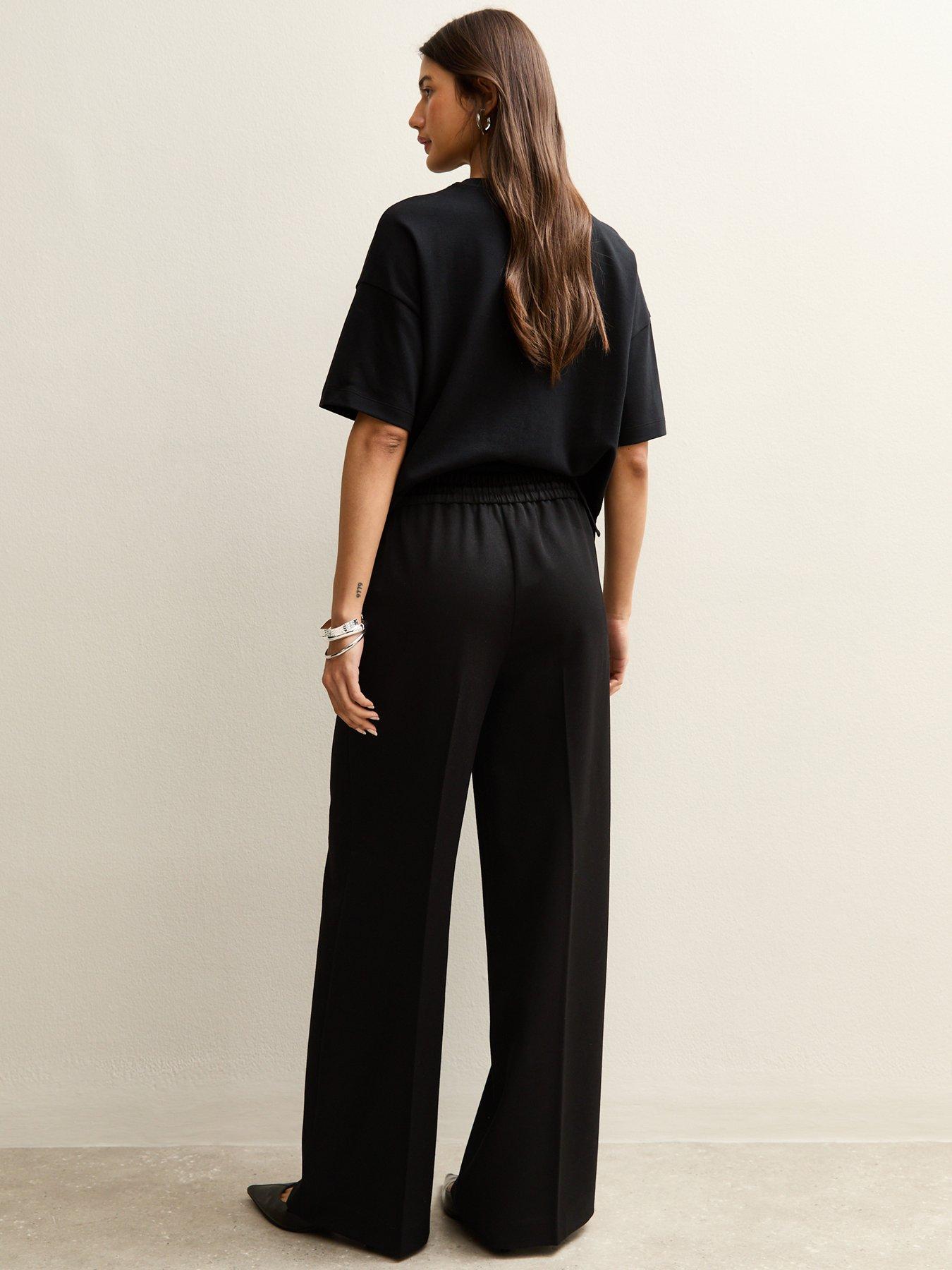Image 2 of 5 of New Look Wide Leg Drawstring Trousers - Black