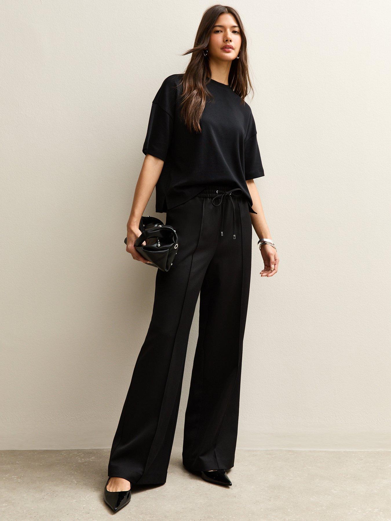 Image 3 of 5 of New Look Wide Leg Drawstring Trousers - Black