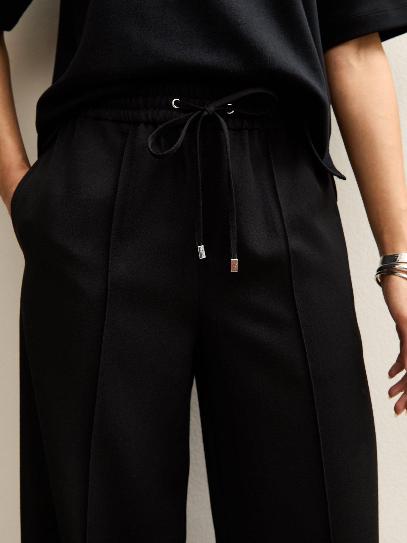 Image 4 of 5 of New Look Wide Leg Drawstring Trousers - Black