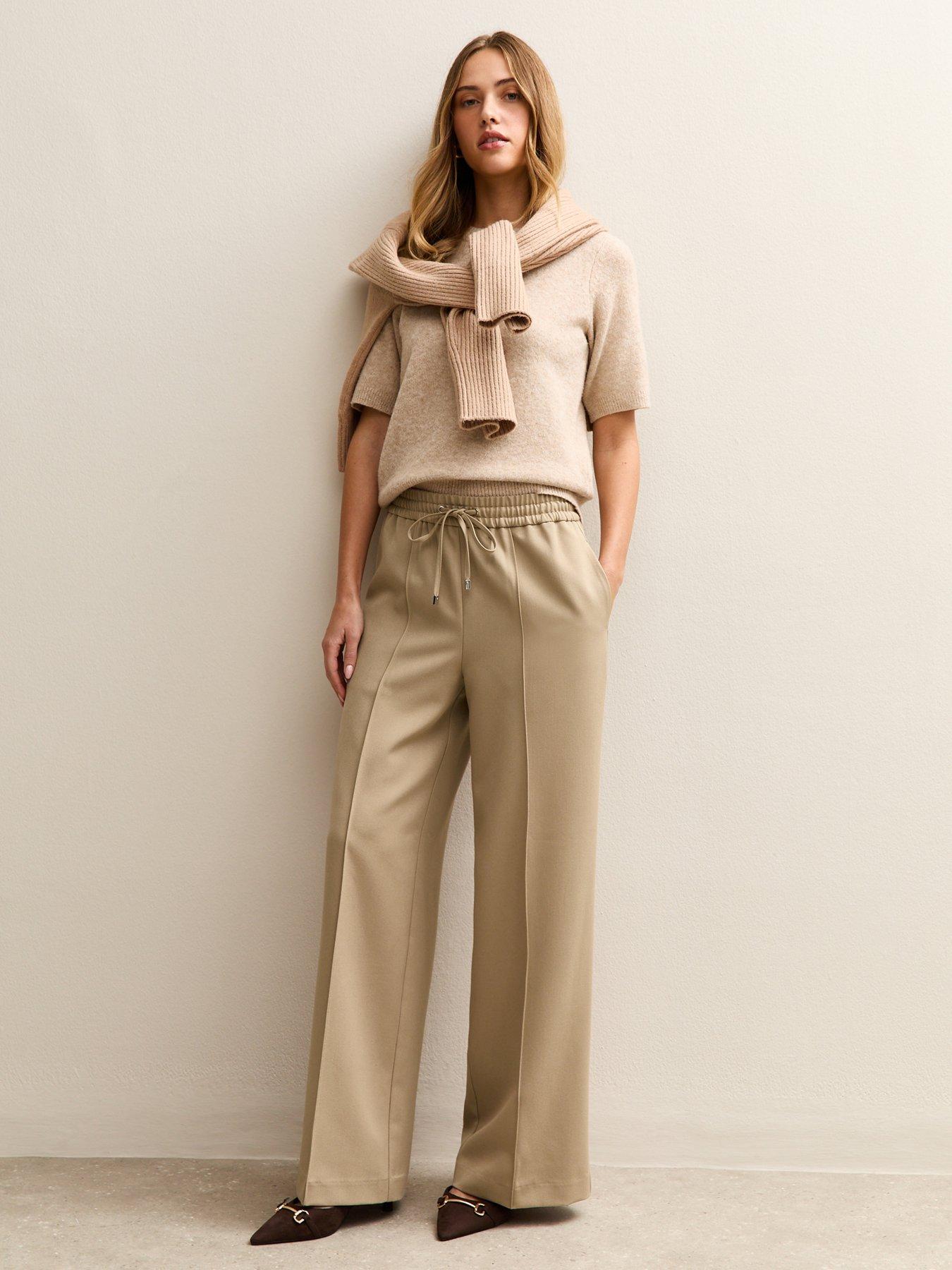 front image of new-look-wide-leg-drawstring-trousers-camel