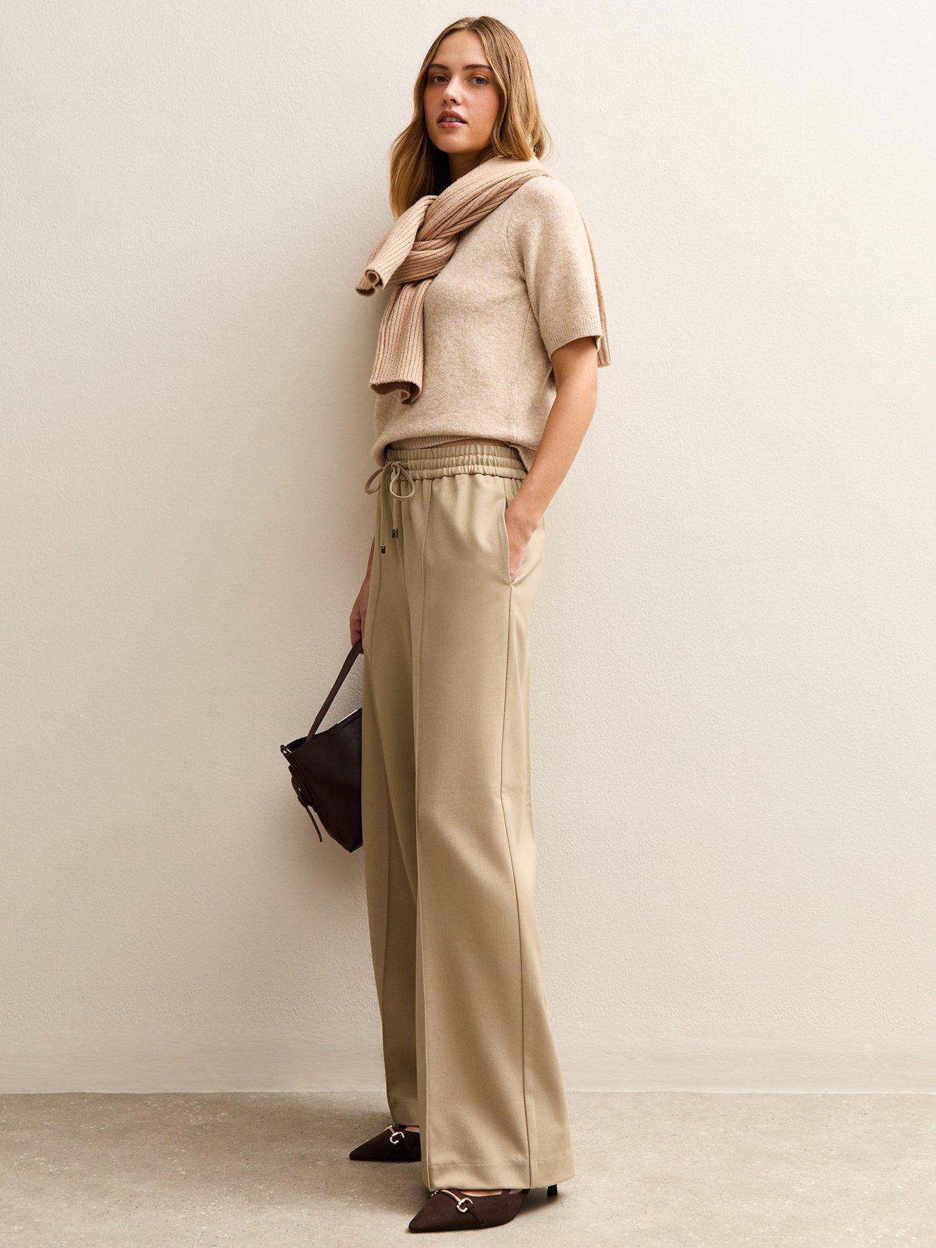  image of new-look-wide-leg-drawstring-trousers-camel