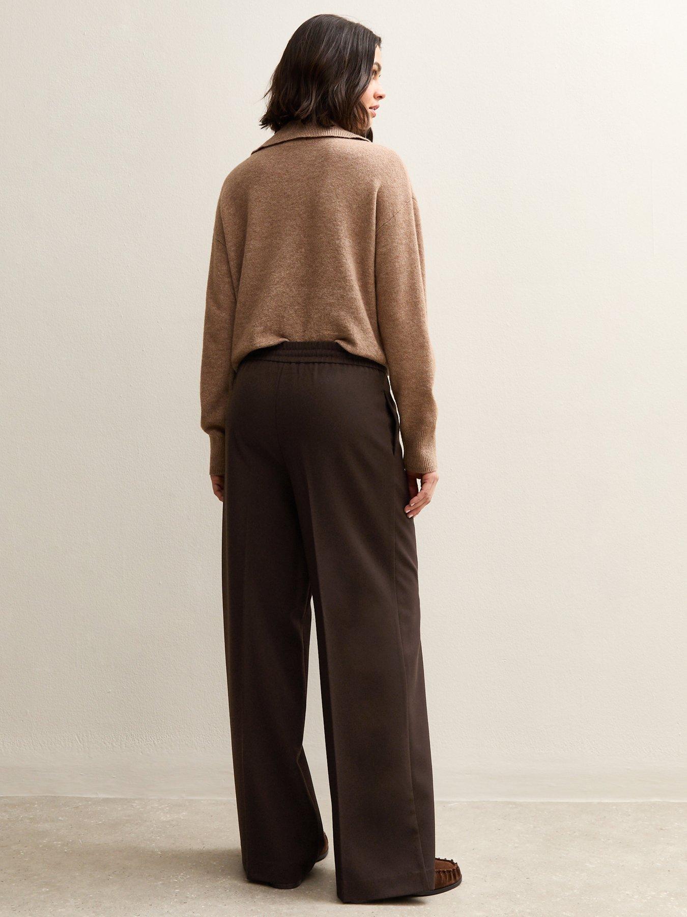  image of new-look-wide-leg-drawstring-trousers-brown