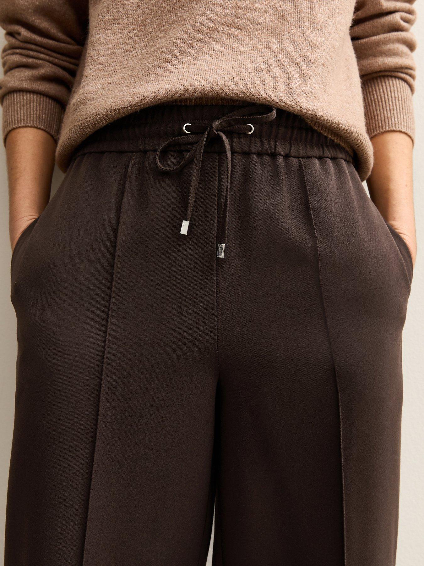  image of new-look-wide-leg-drawstring-trousers-brown