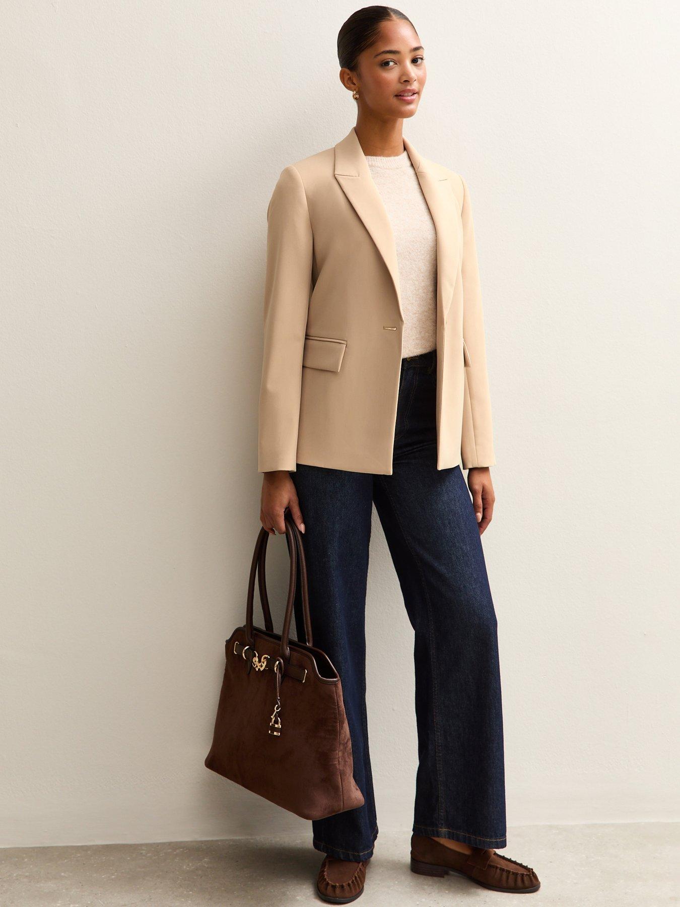  image of new-look-camel-single-breasted-blazer-jacket