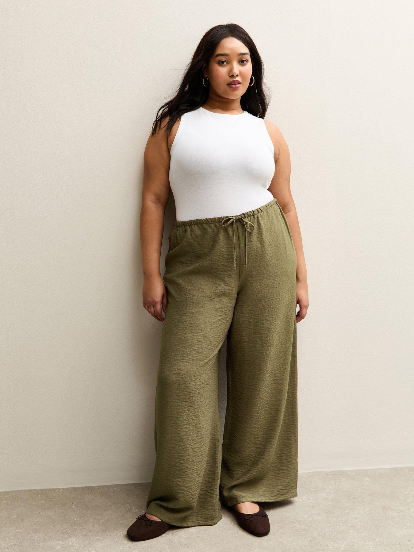 New Look Curve Wide Leg Trousers - Khaki