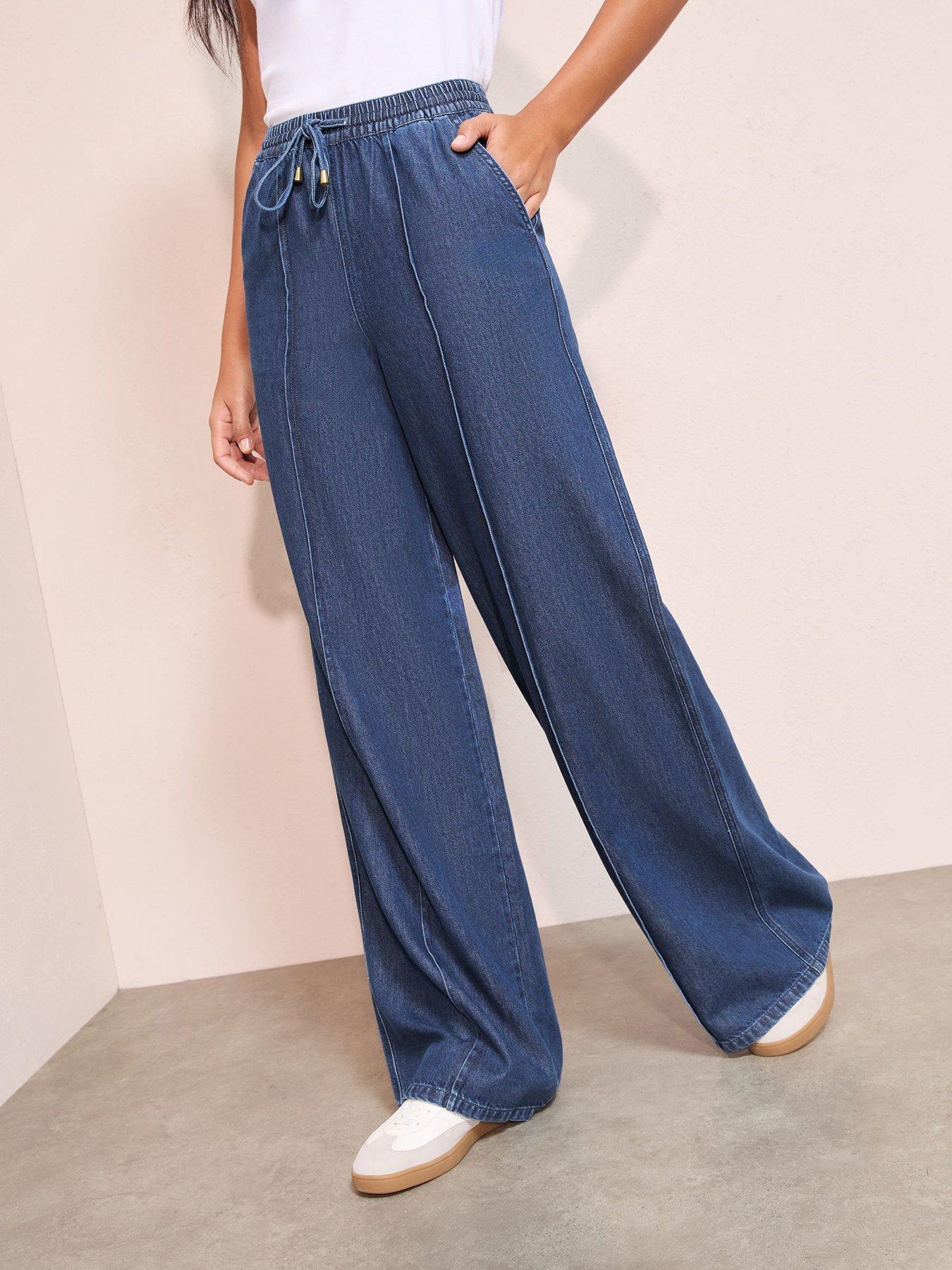 Friends Like These Pintuck Elasticated Wide Leg Jeans - Blue