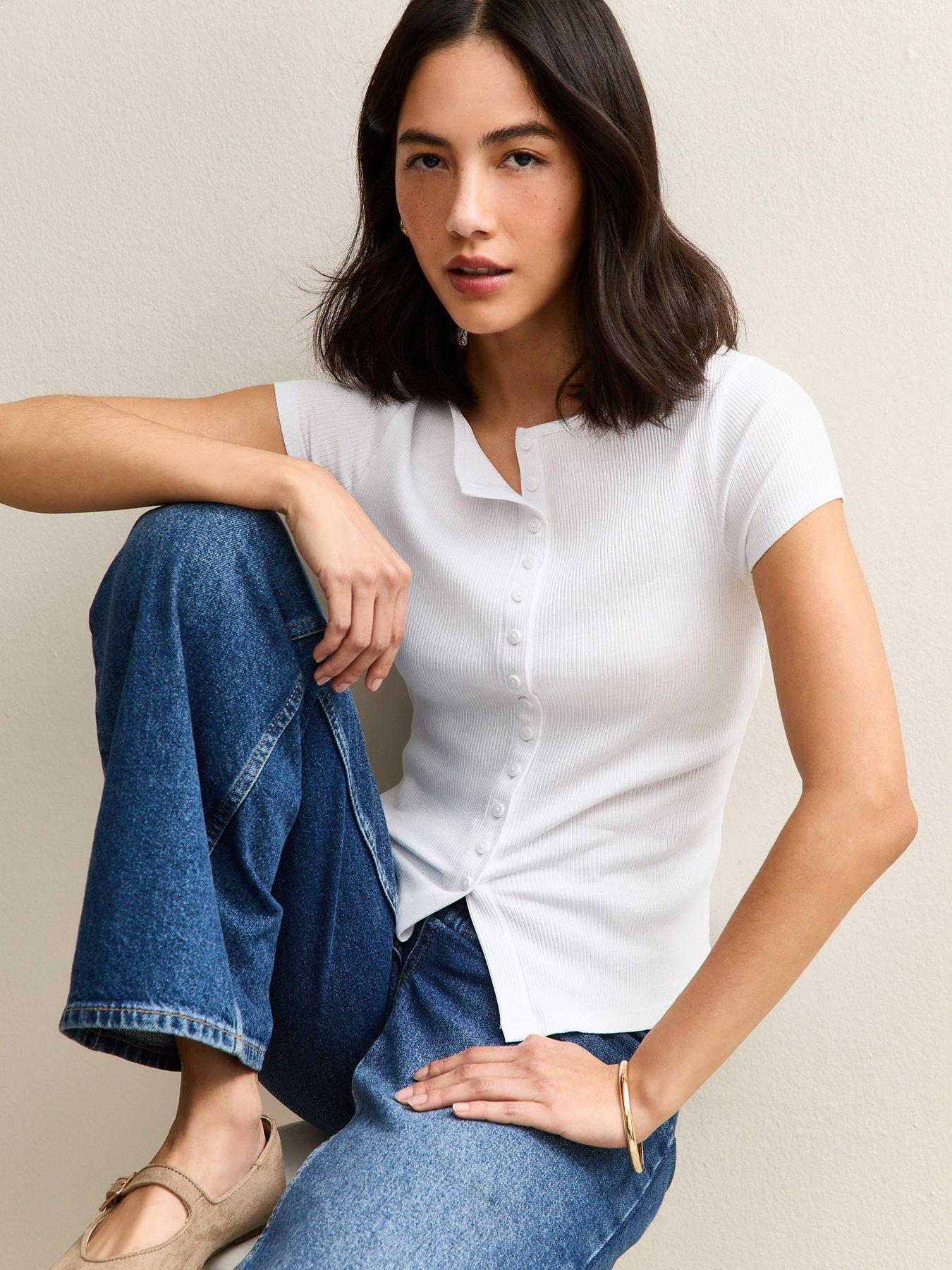 New Look Button Through T-Shirt - White