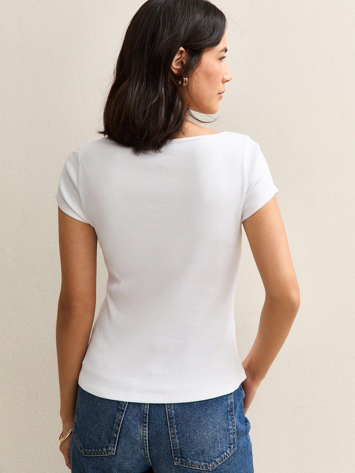 Image 2 of 5 of New Look Button Through T-Shirt - White