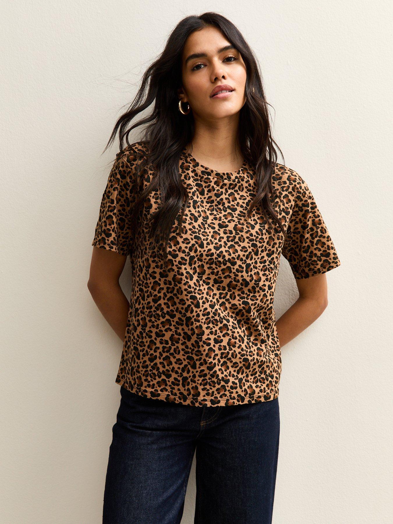 front image of new-look-leopard-print-t-shirt-brown