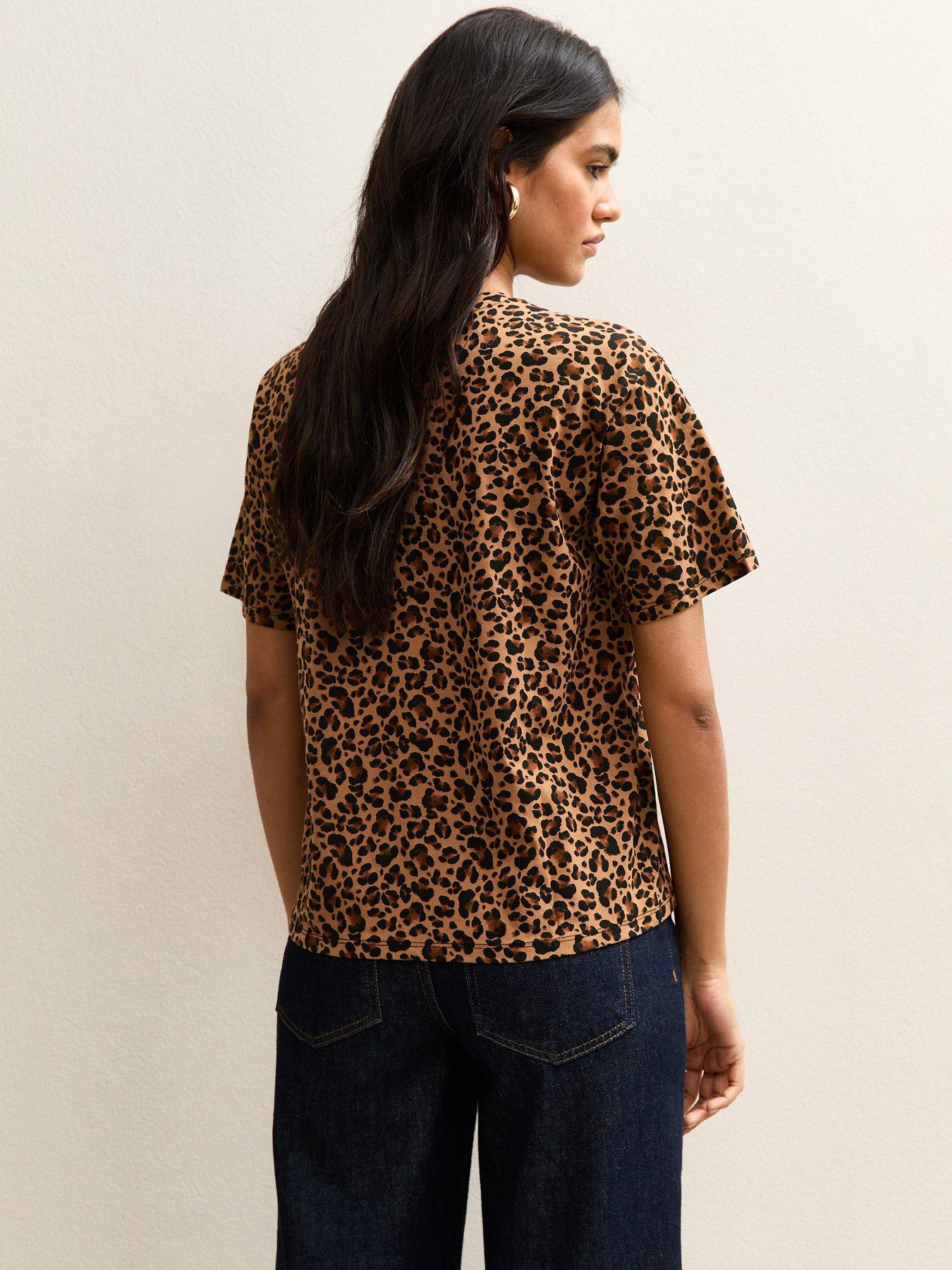  image of new-look-leopard-print-t-shirt-brown
