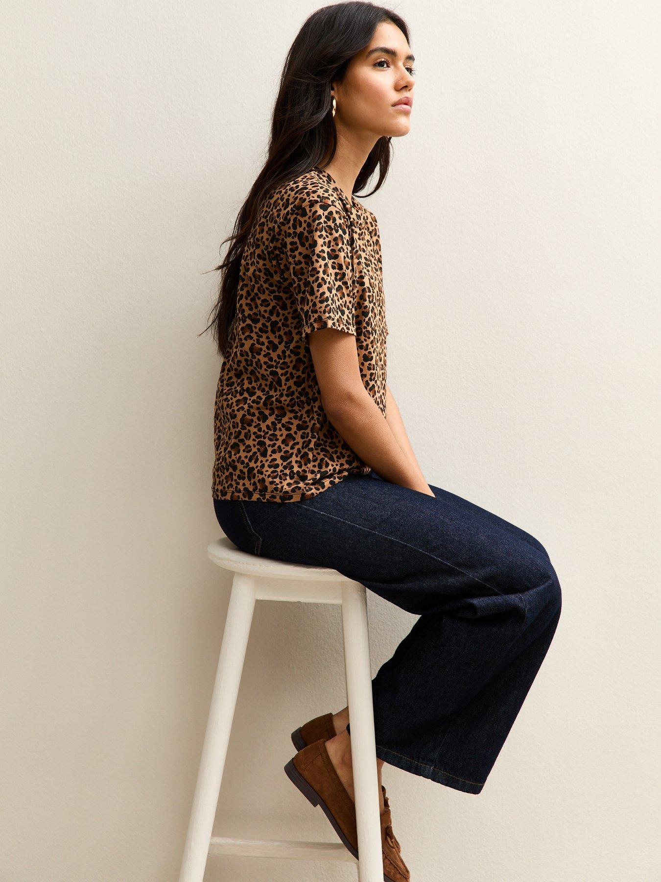  image of new-look-leopard-print-t-shirt-brown