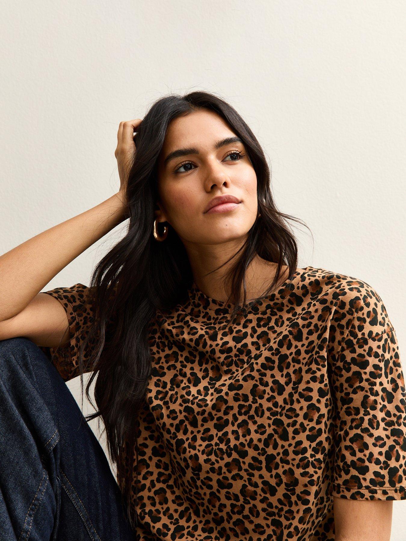 image of new-look-leopard-print-t-shirt-brown