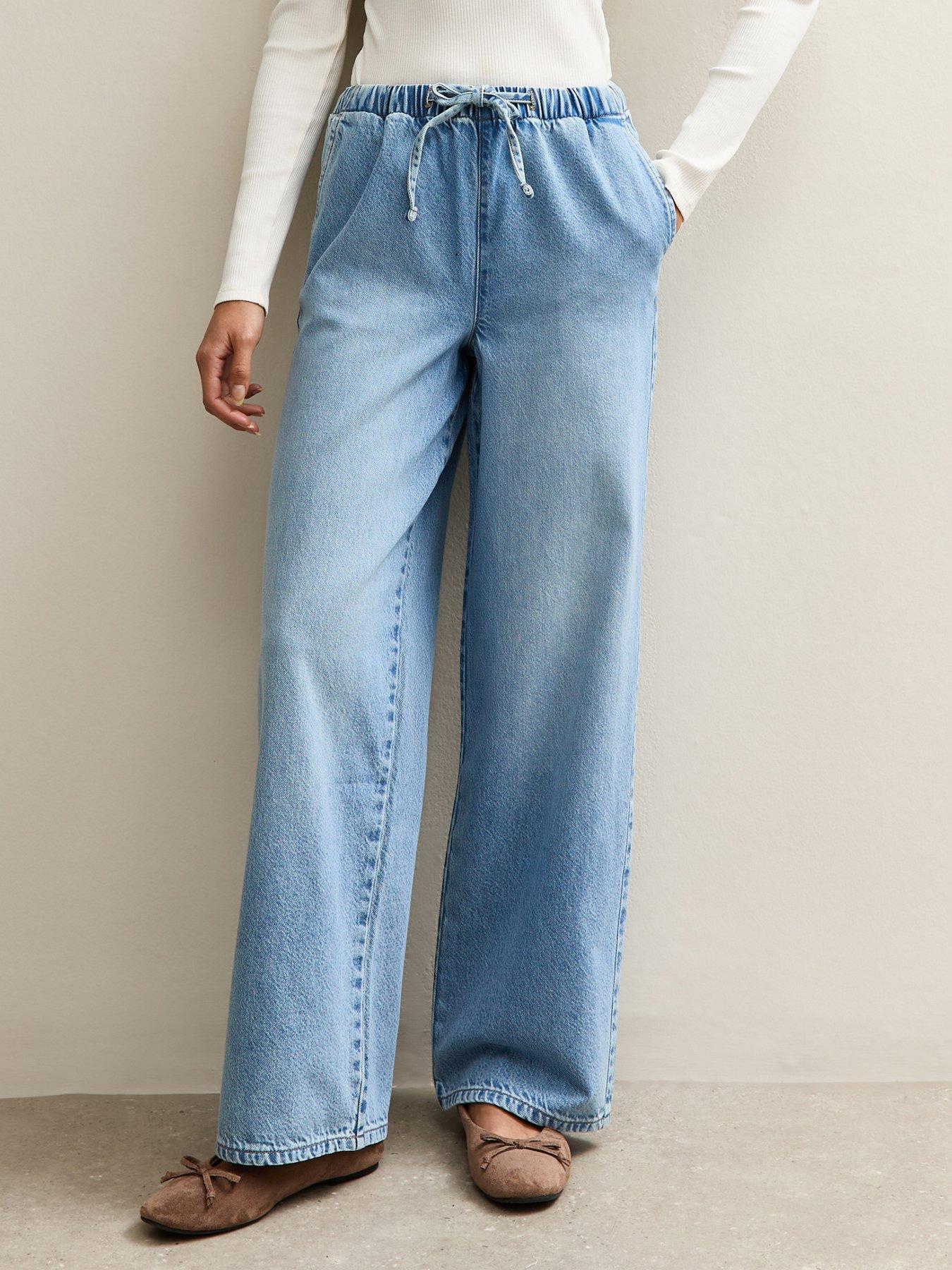 New Look Denim Wide Leg Drawstring Waist Jeans - Light Blue | Littlewoods