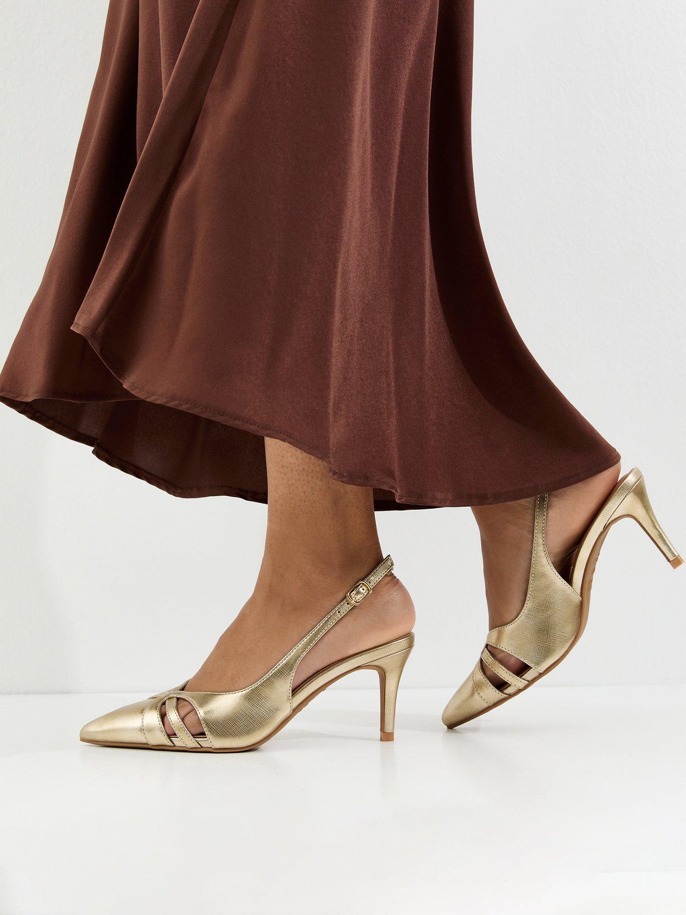 New Look Gold Faux Leather Cut Out Slingback Court Shoes