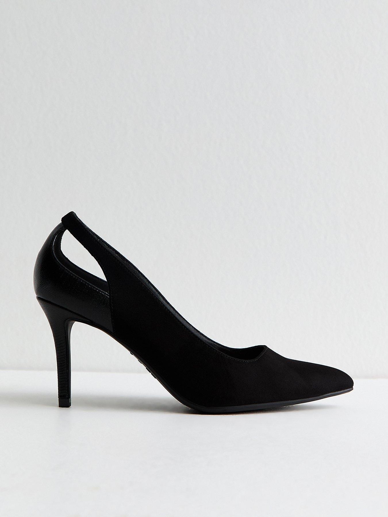 New Look Wide Fit Black Faux Suede Cut Out Court Shoes