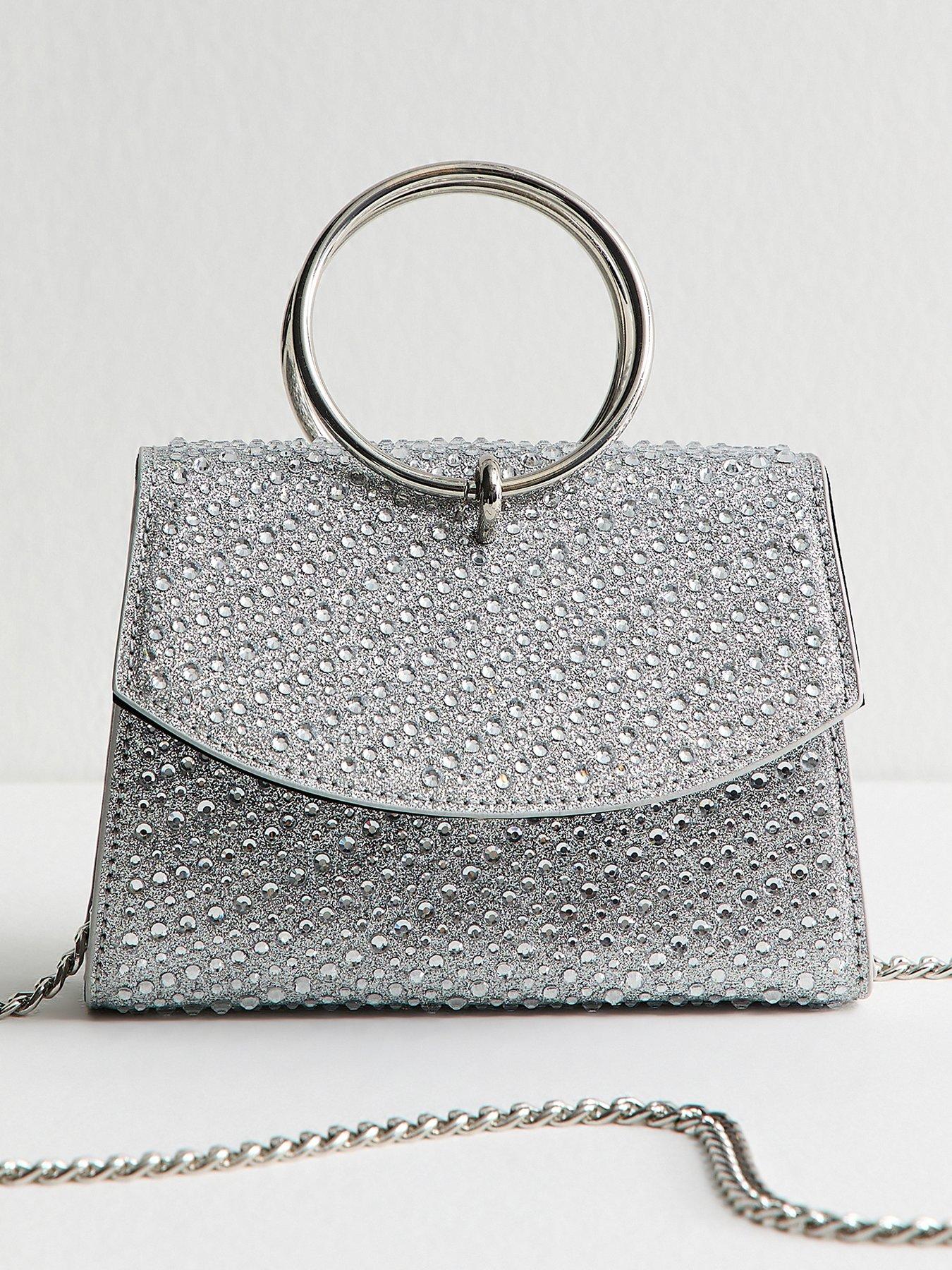 New Look Silver Diamanté Embellished Round Top Handle Bag