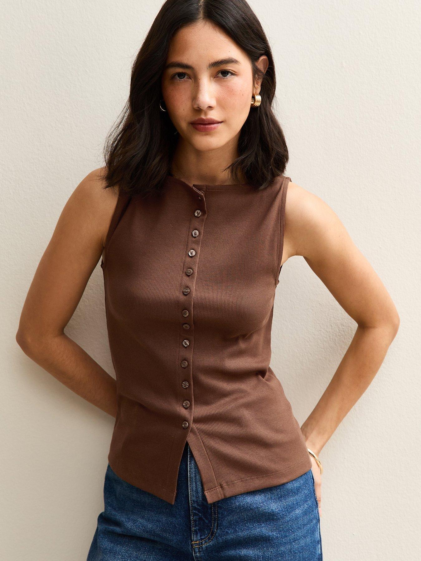  image of new-look-button-through-tank-top-brown