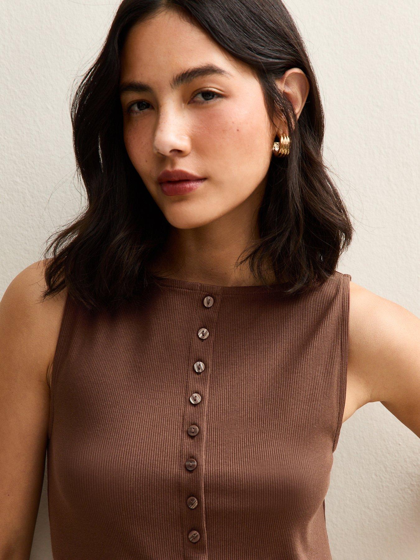  image of new-look-button-through-tank-top-brown