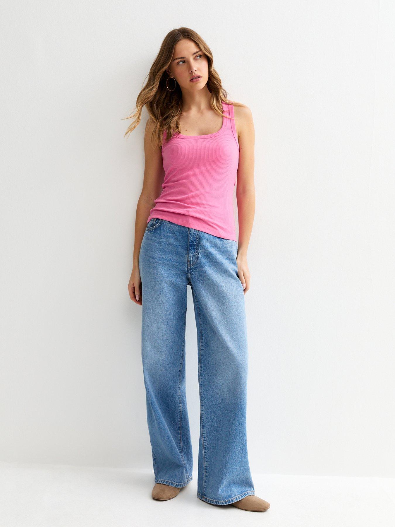  image of new-look-square-neck-vest-top-bright-pink