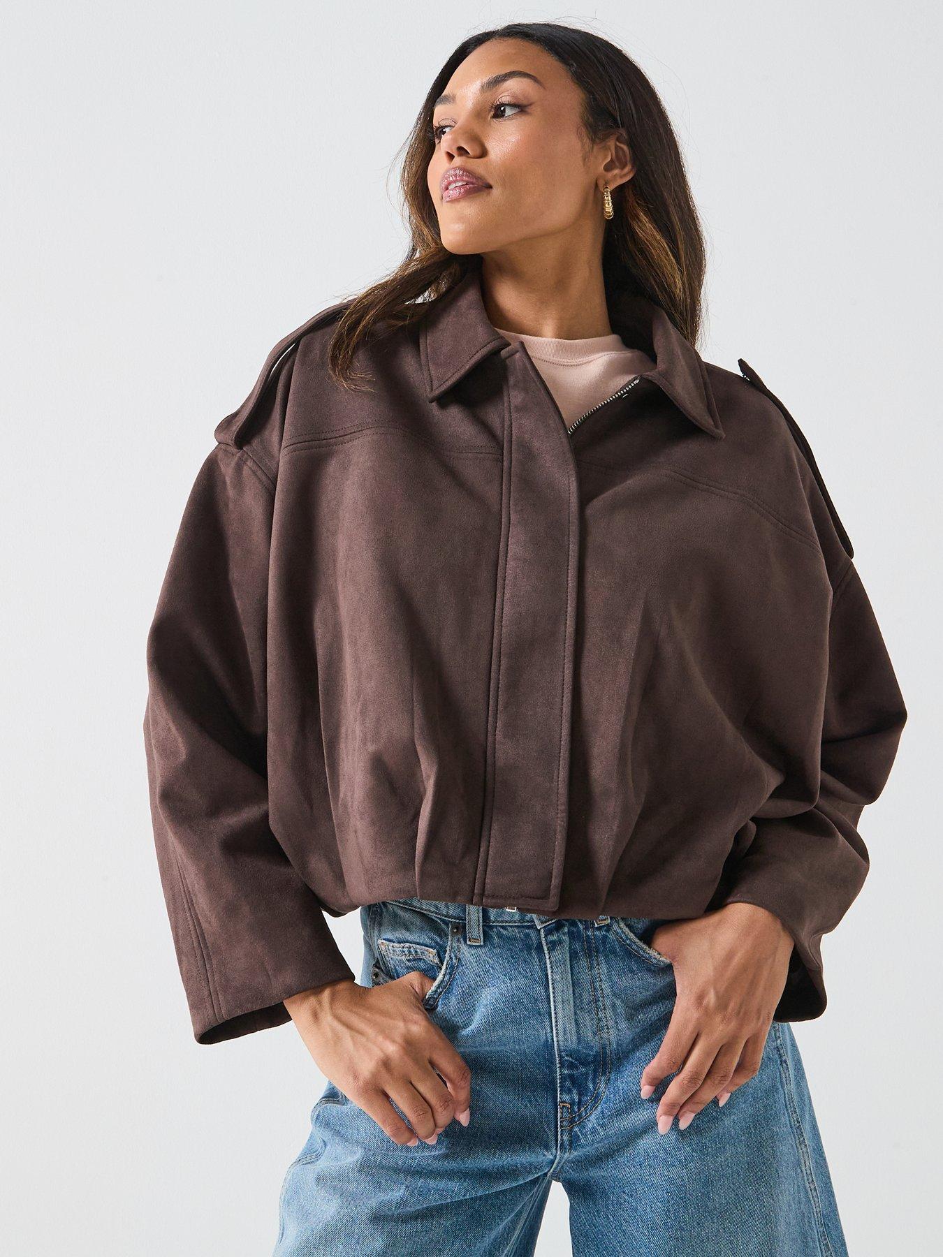 JDY Nia Faux Suede Jacket - Brown | Littlewoods