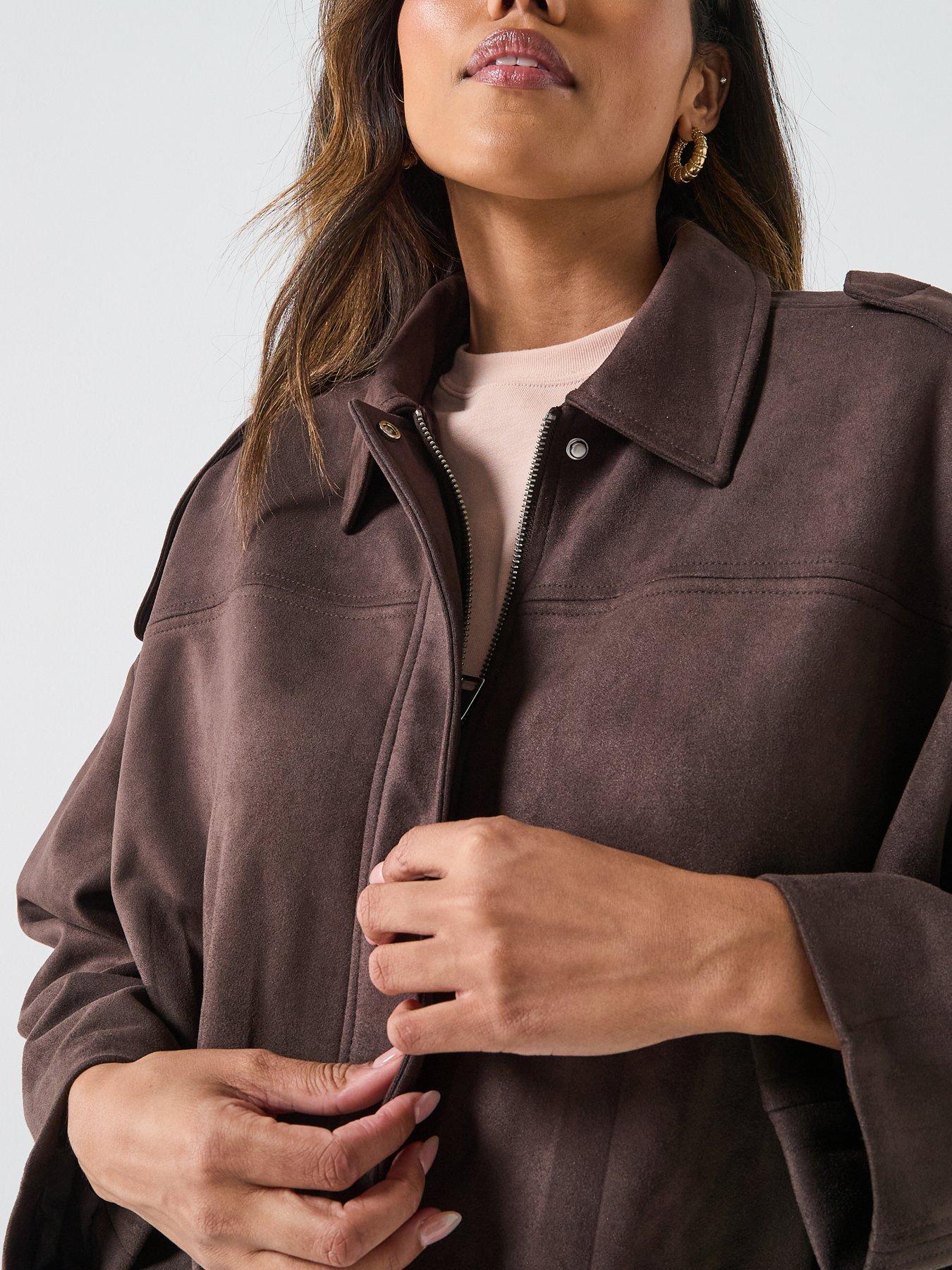 JDY Nia Faux Suede Jacket - Brown | Littlewoods