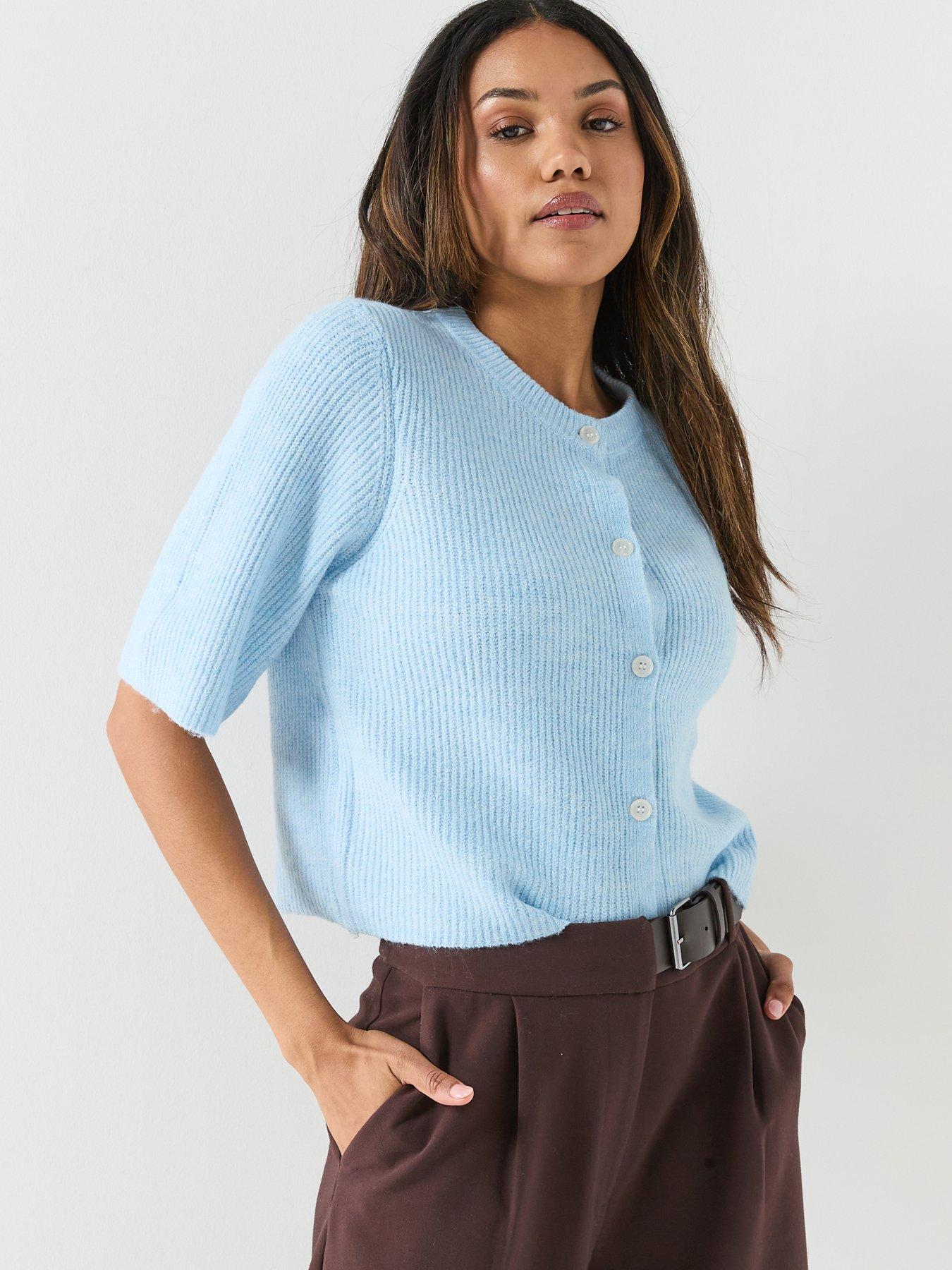 PIECES Pcsilly Short Sleeve Knit Cardigan - Blue