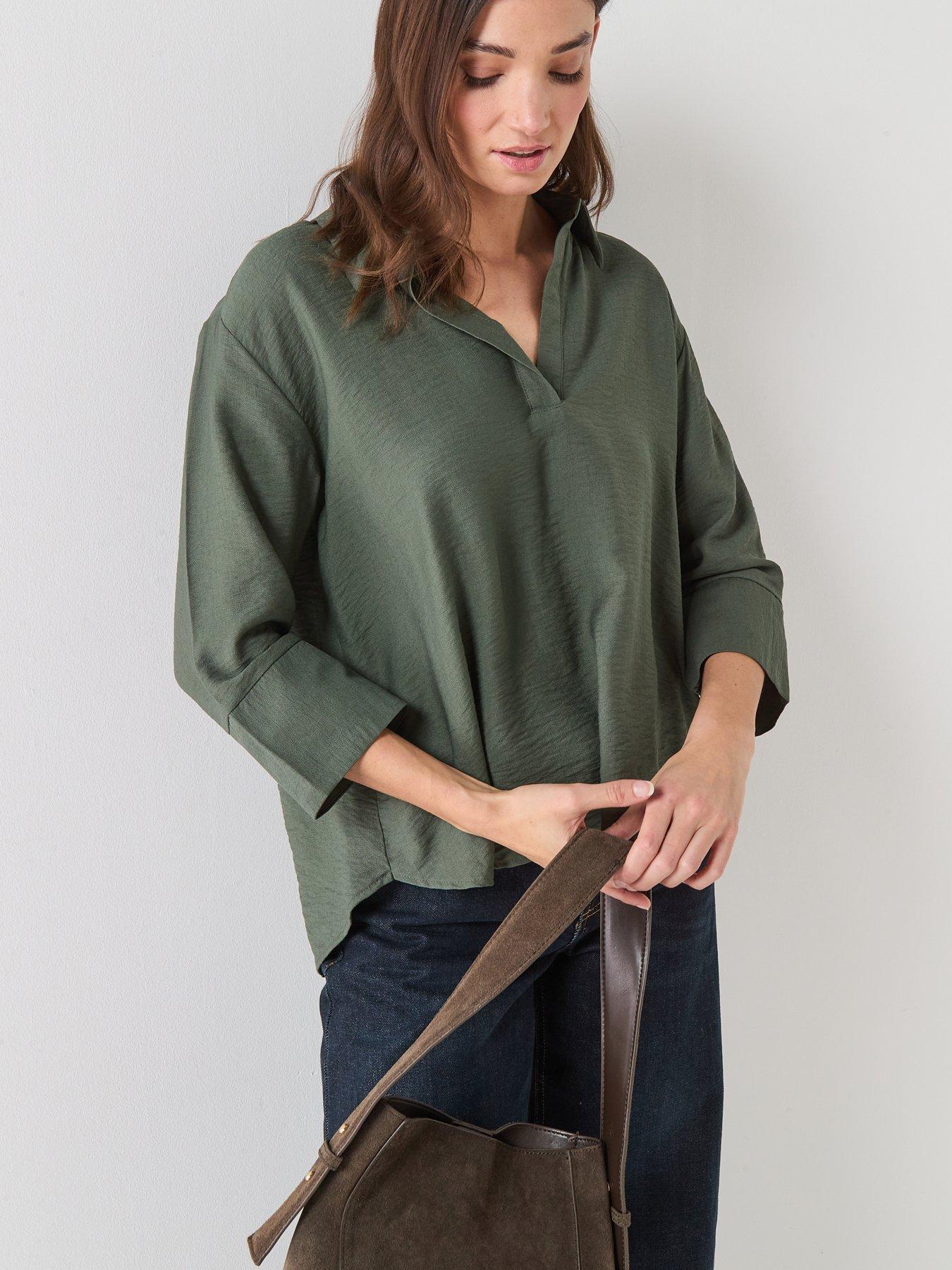 Image 4 of 6 of JDY Pepper 3/4 Sleeve Blouse - Khaki