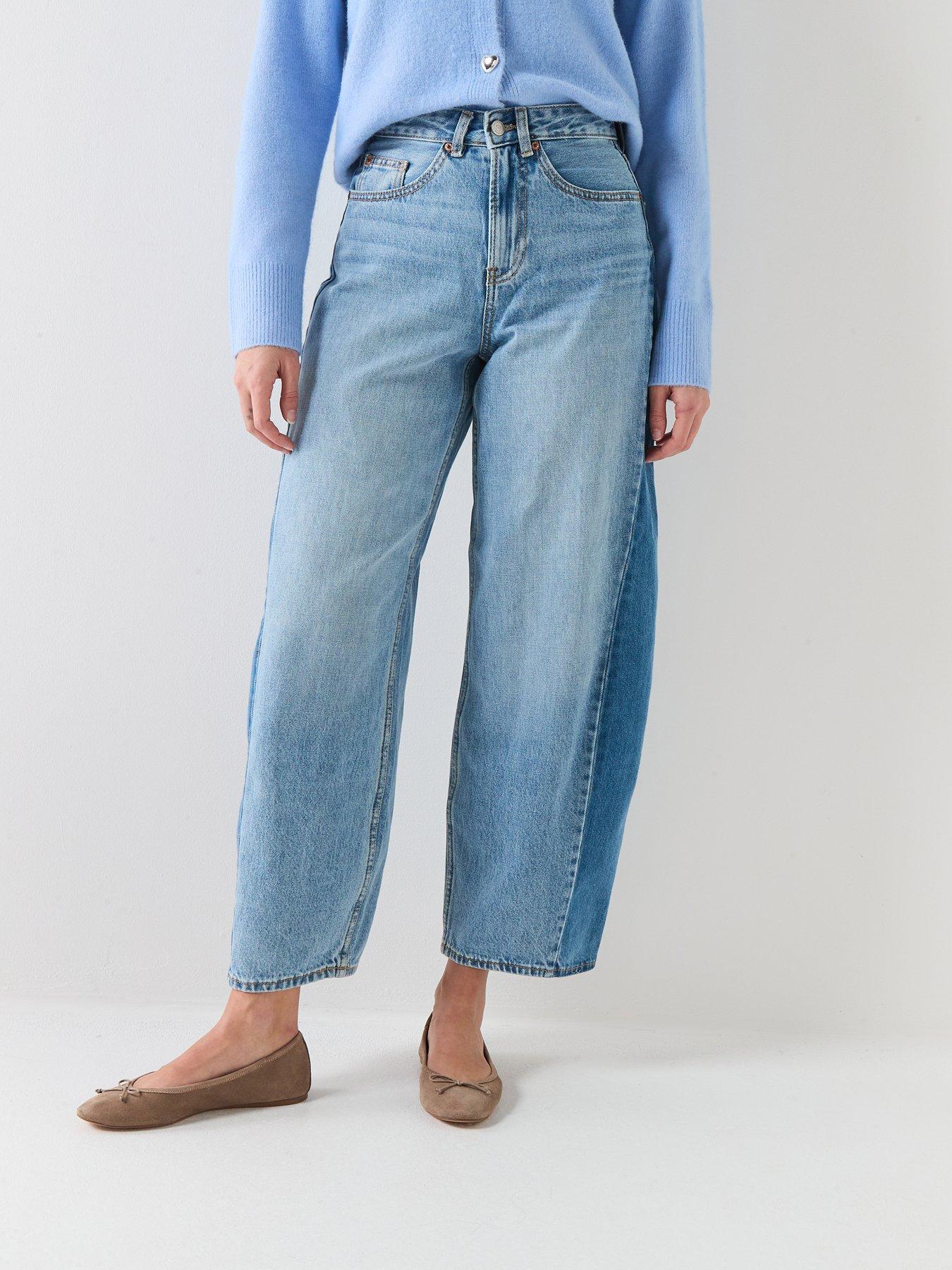 Vero Moda High Rise Barrel Two Toned Jeans - Medium Blue