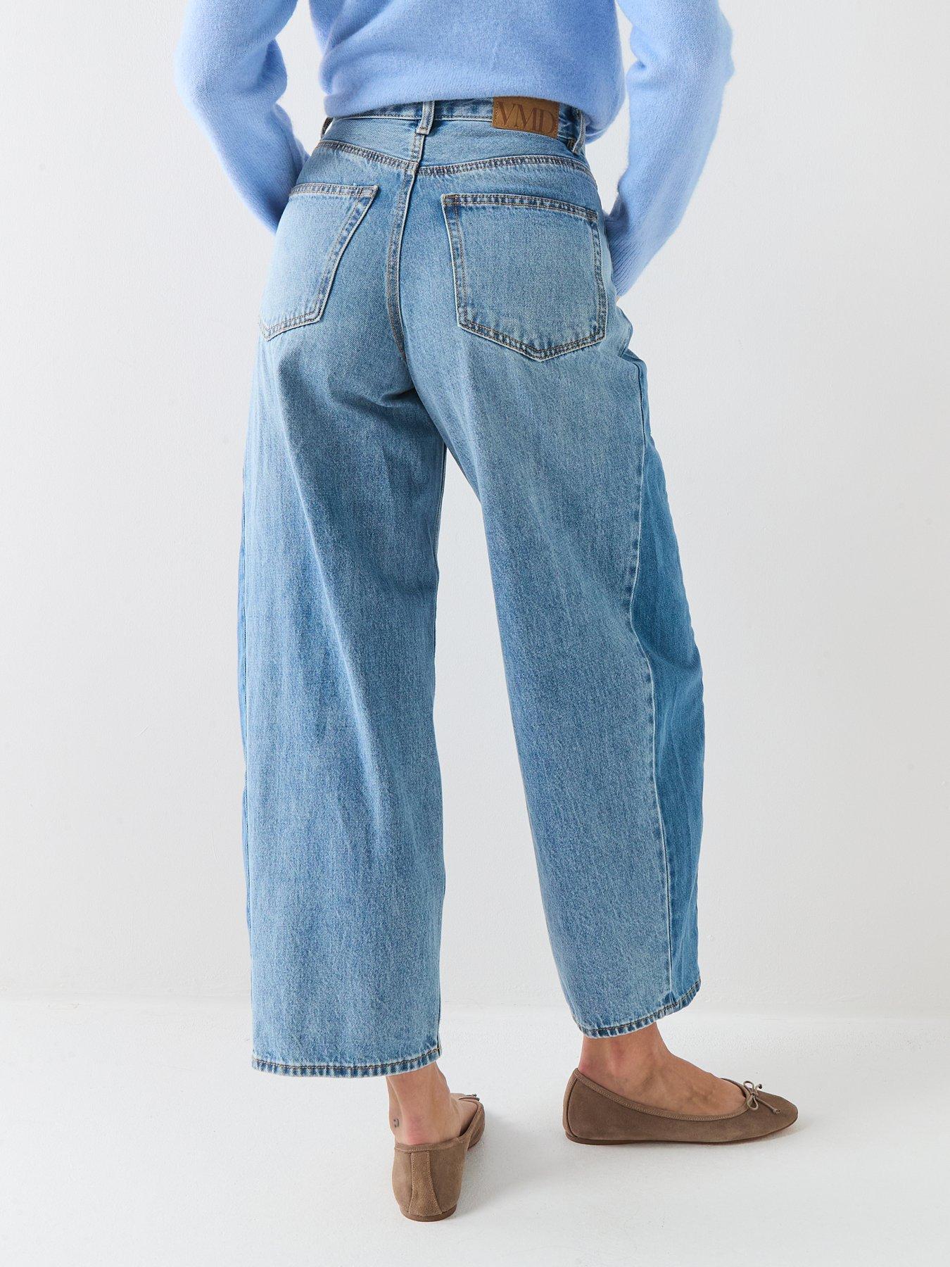 Image 2 of 6 of Vero Moda High Rise Barrel Two Toned Jeans - Medium Blue