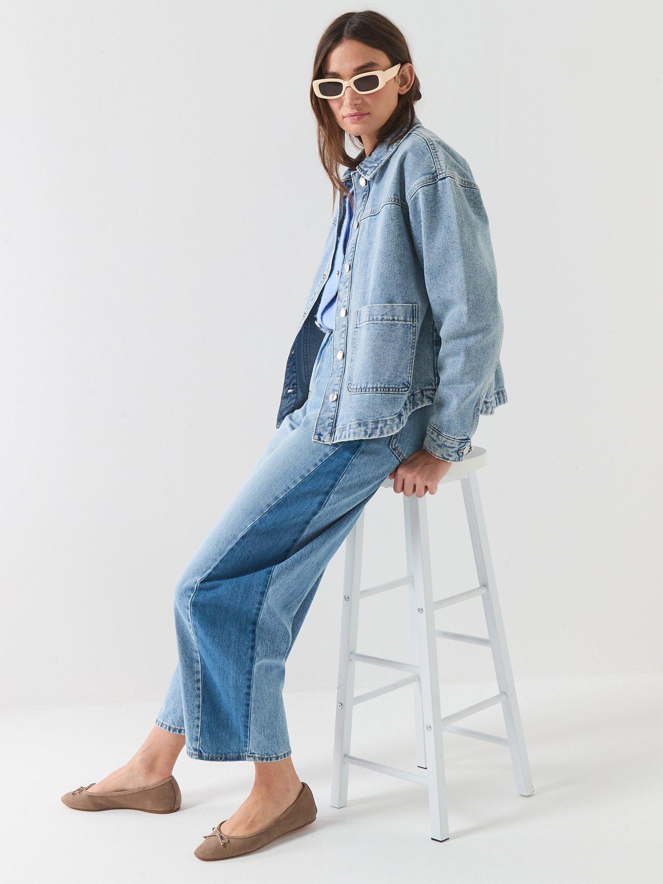 Image 3 of 6 of Vero Moda High Rise Barrel Two Toned Jeans - Medium Blue