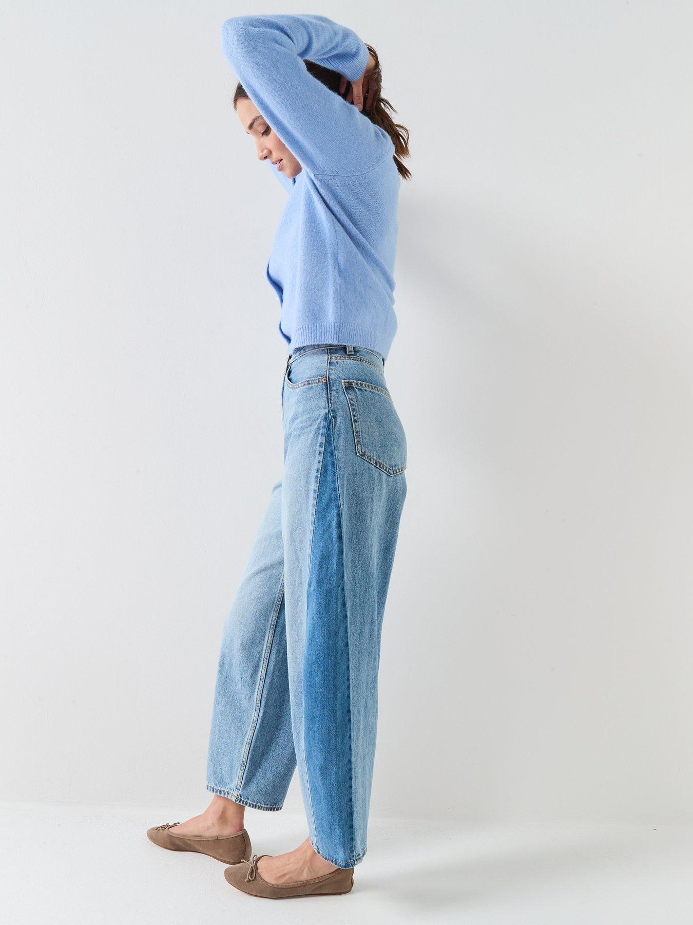 Image 5 of 6 of Vero Moda High Rise Barrel Two Toned Jeans - Medium Blue