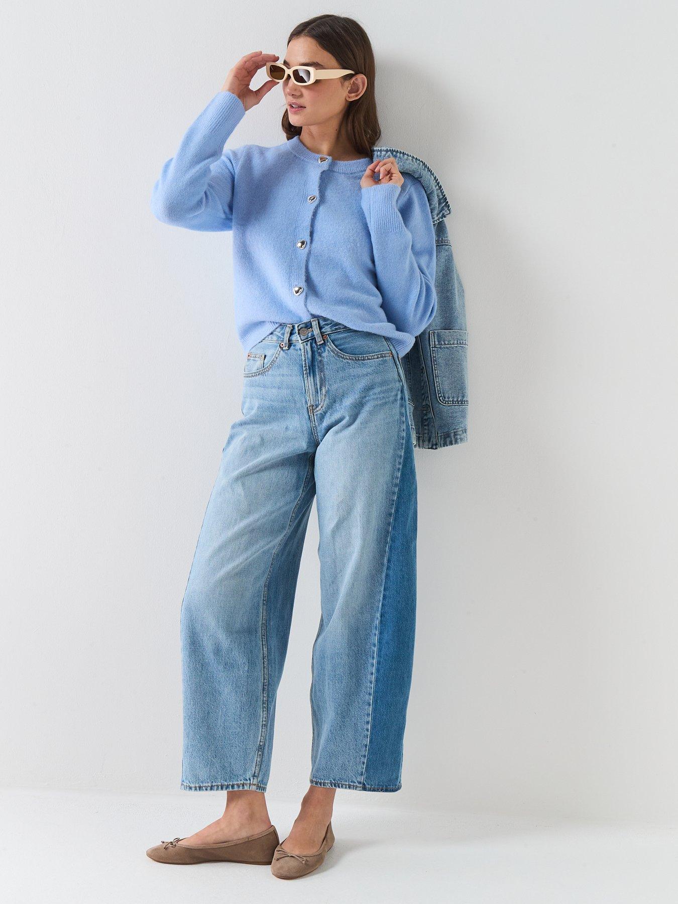 Image 6 of 6 of Vero Moda High Rise Barrel Two Toned Jeans - Medium Blue