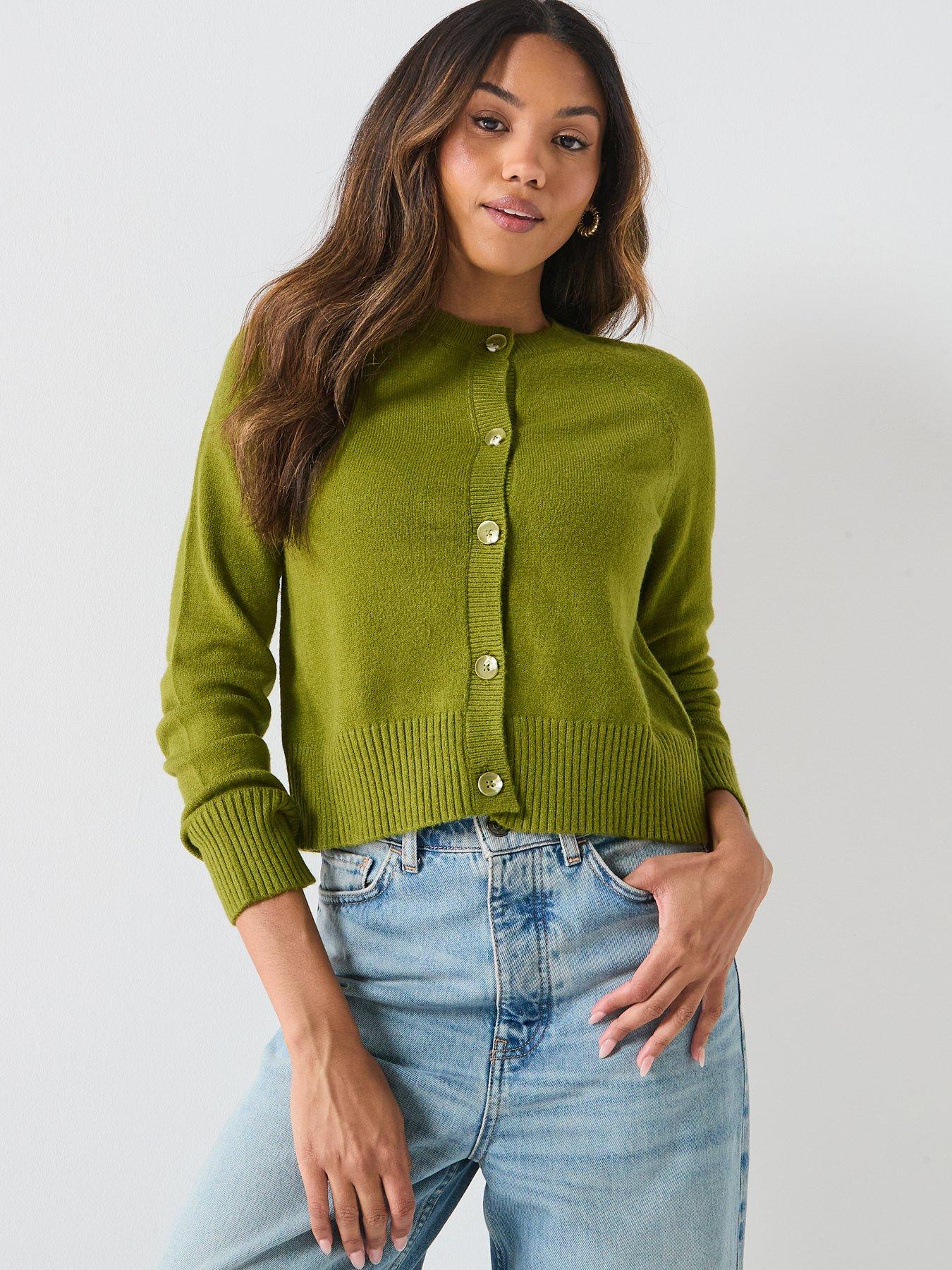 Only Long Sleeve Cropped Cardigan - Green
