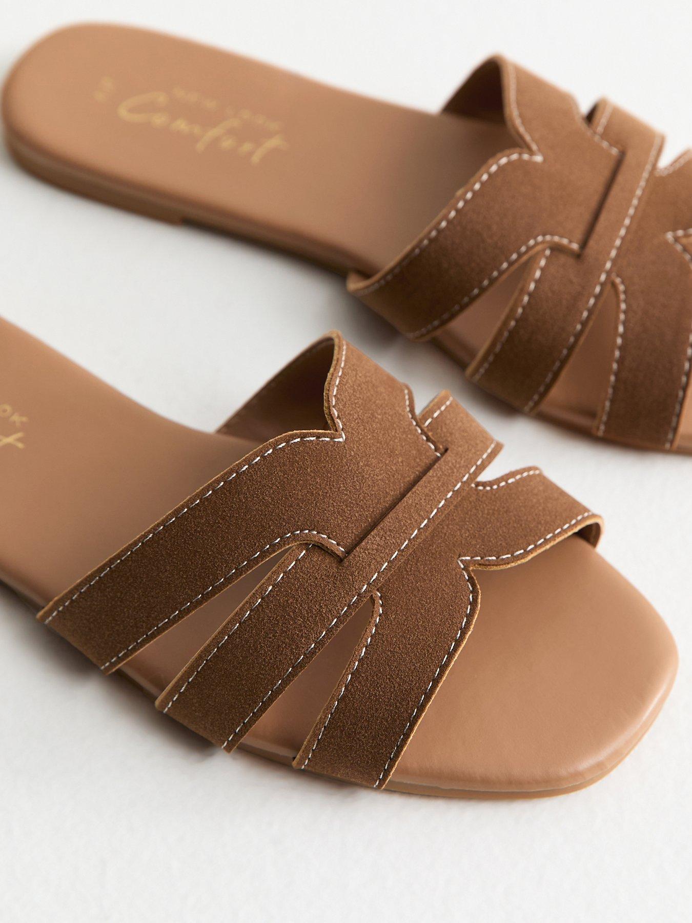 New Look Tan Faux Suede Interwoven Strap Flat Mule Sandals | Littlewoods