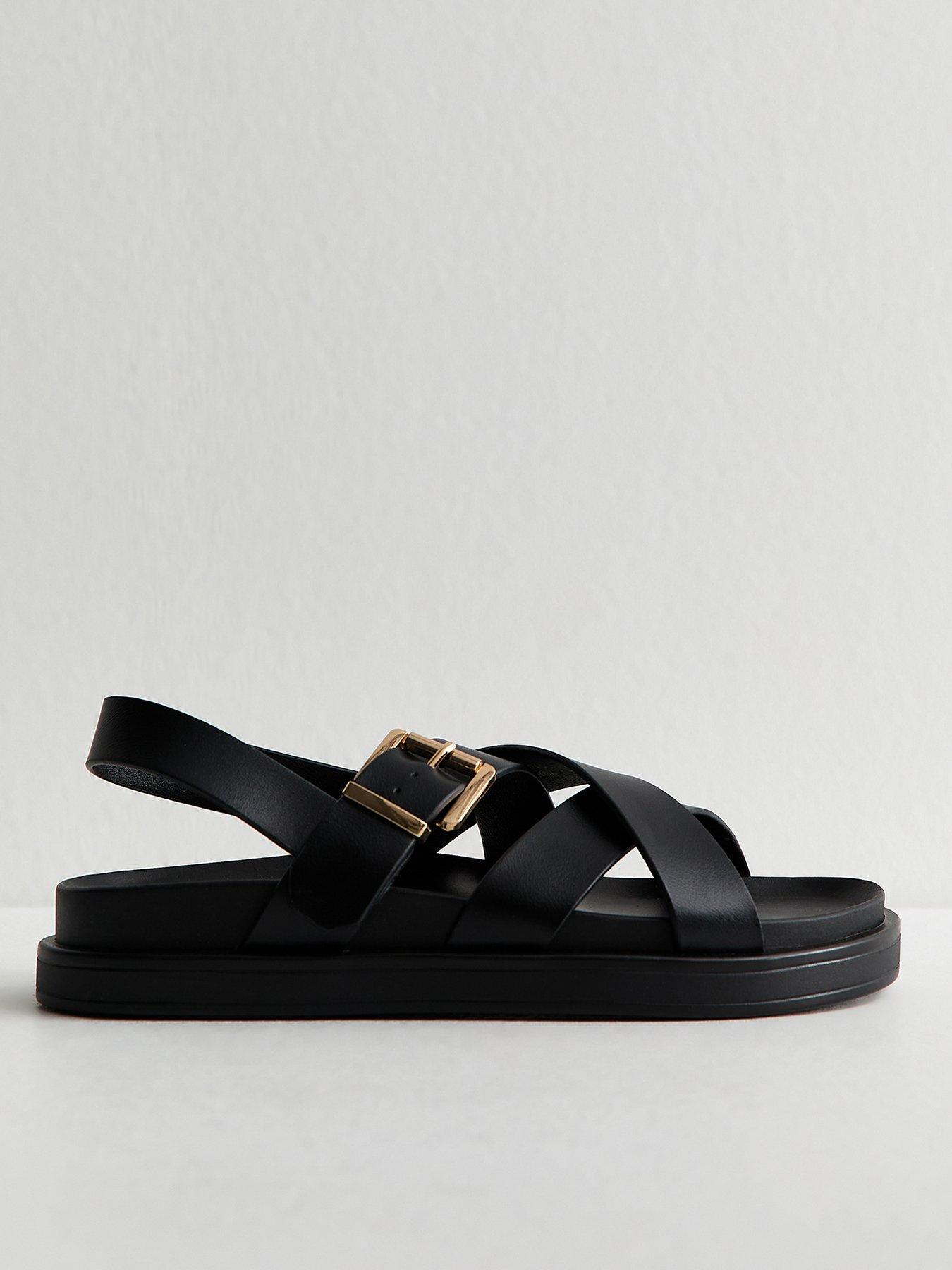New Look Faux Leather Multi Strap Chunky Flat Sandals - Black
