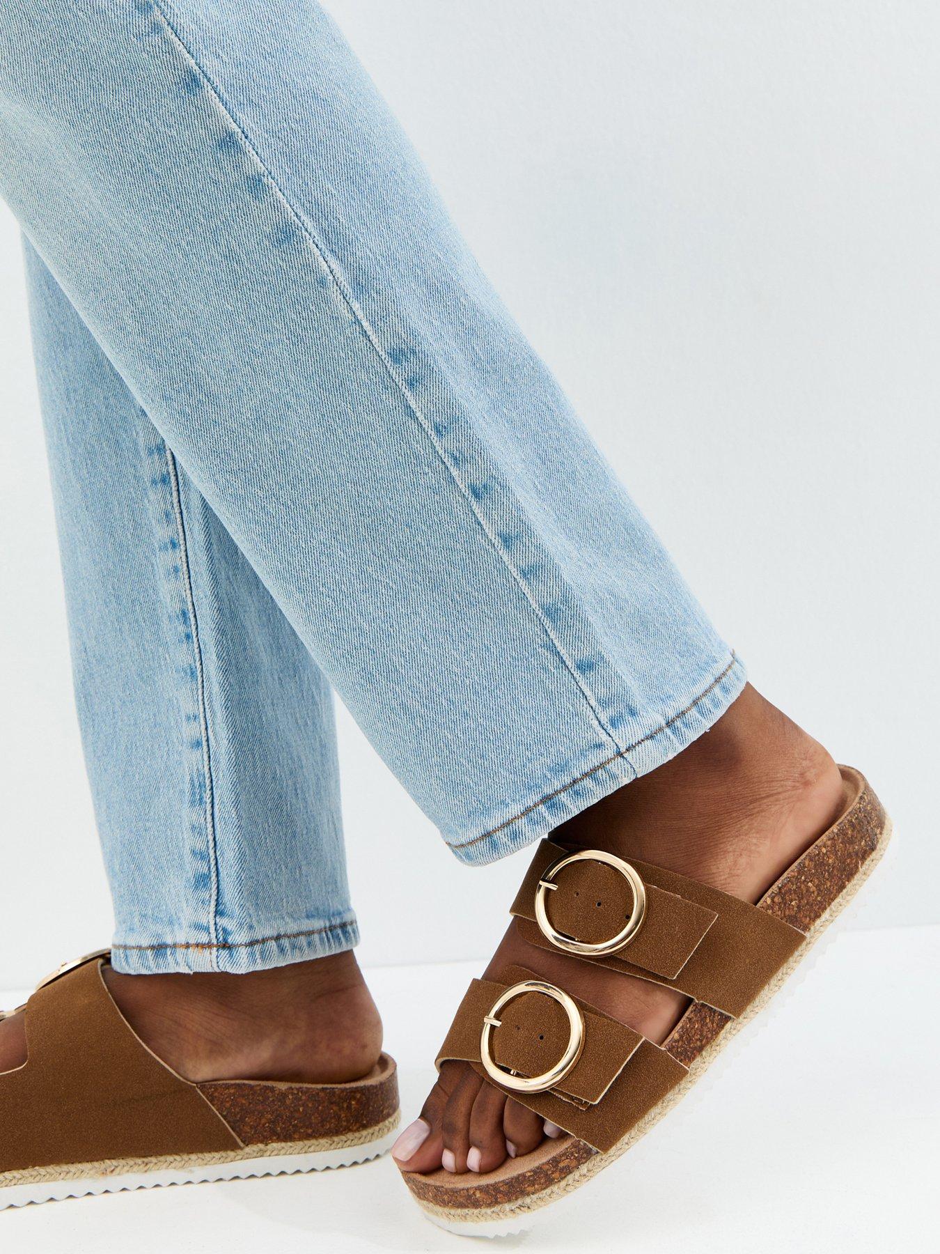 New Look Wide Fit Tan Faux Suede Round Buckle Sandals - Brown | Littlewoods