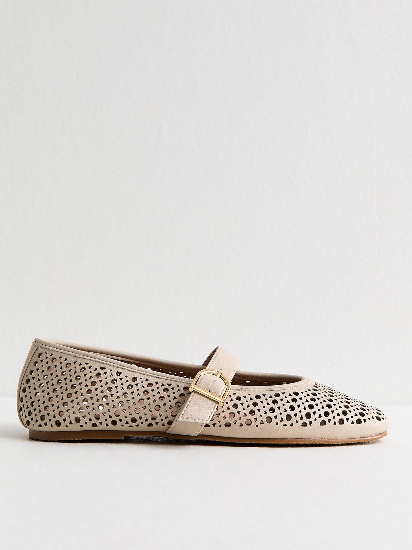 New Look Off Faux Leather Lazor Cut Mary Jane Shoes - White | Littlewoods