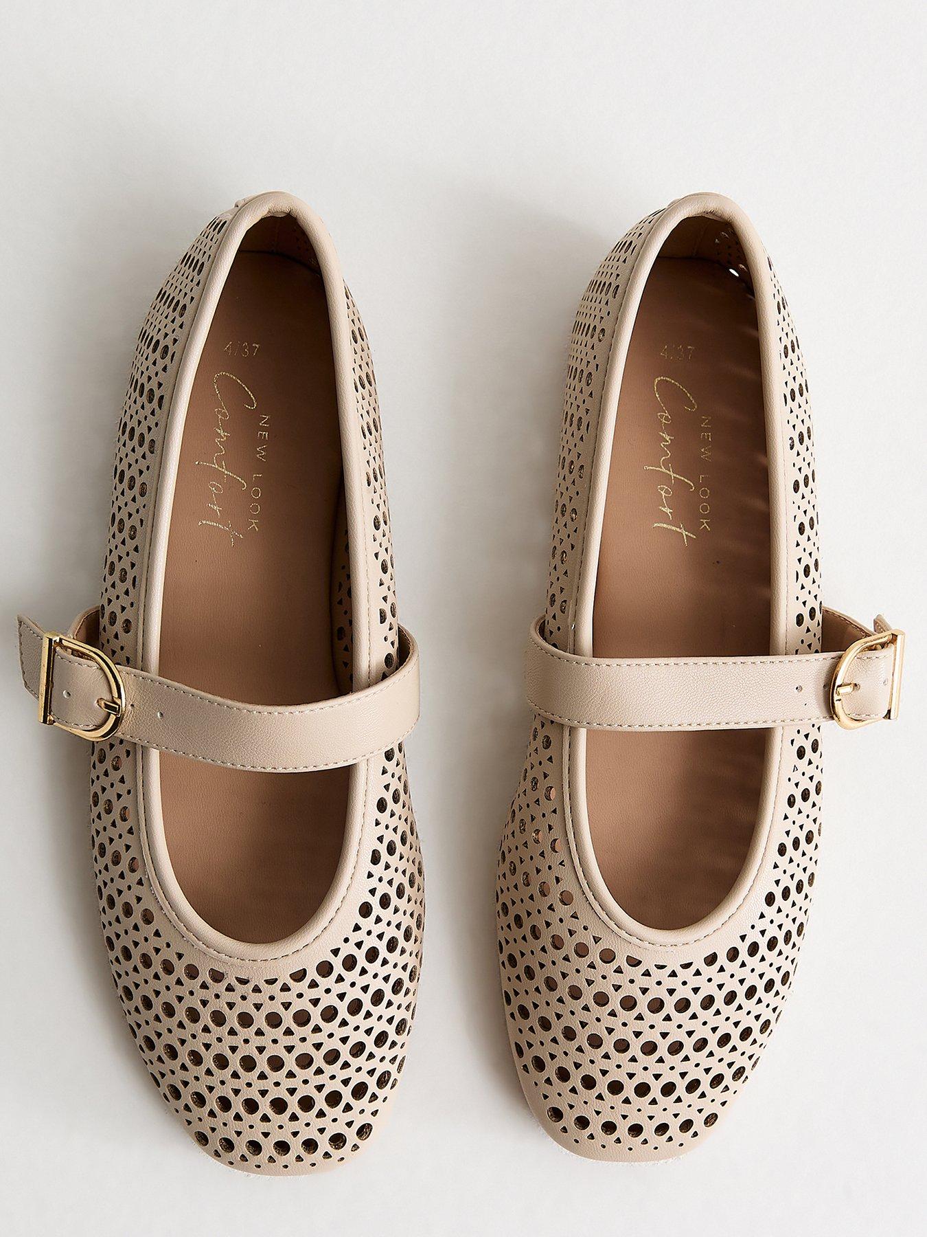 New Look Off Faux Leather Lazor Cut Mary Jane Shoes - White | Littlewoods