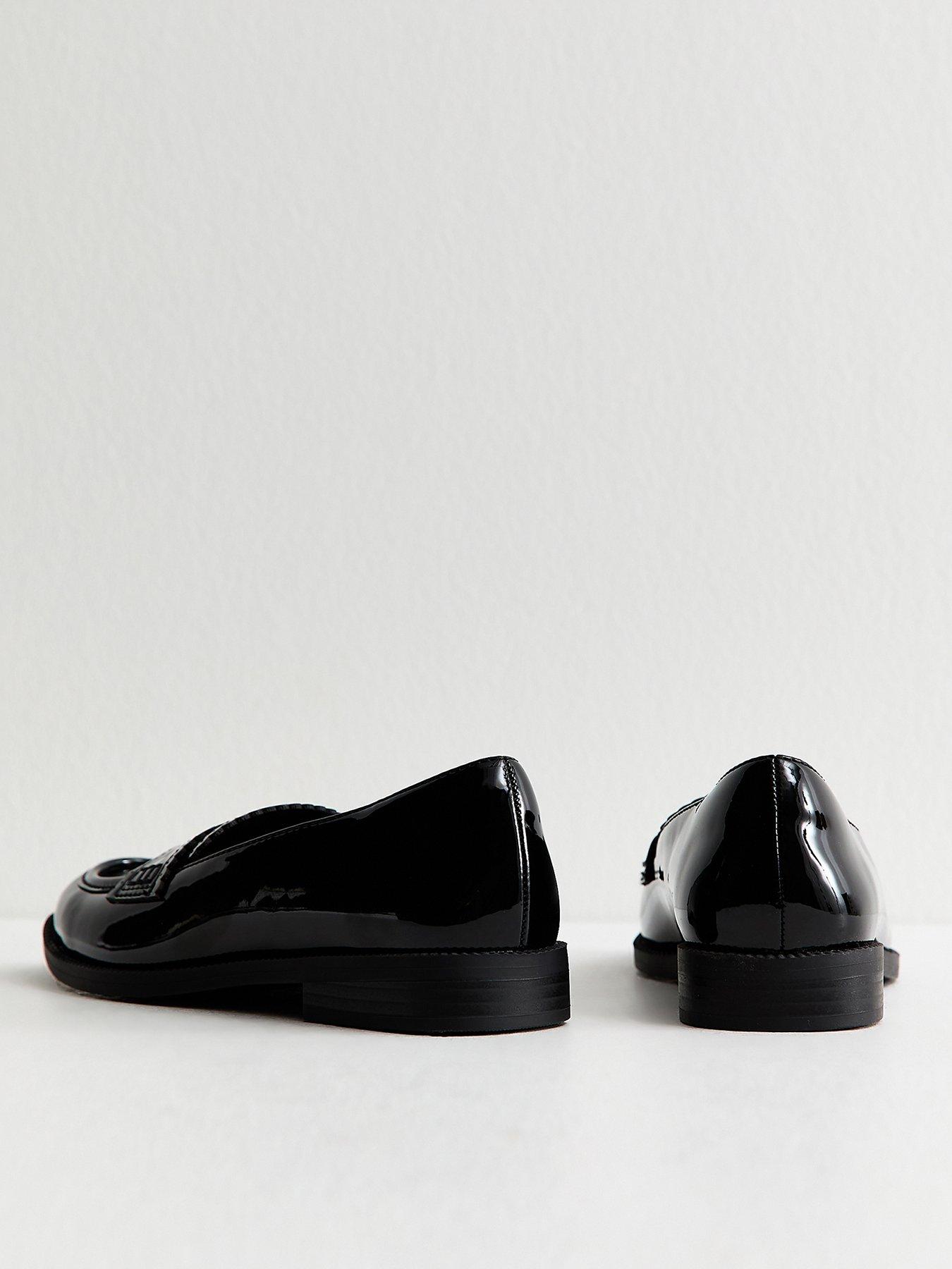 New Look Patent Faux Leather Scalloped Loafers - Black | Littlewoods