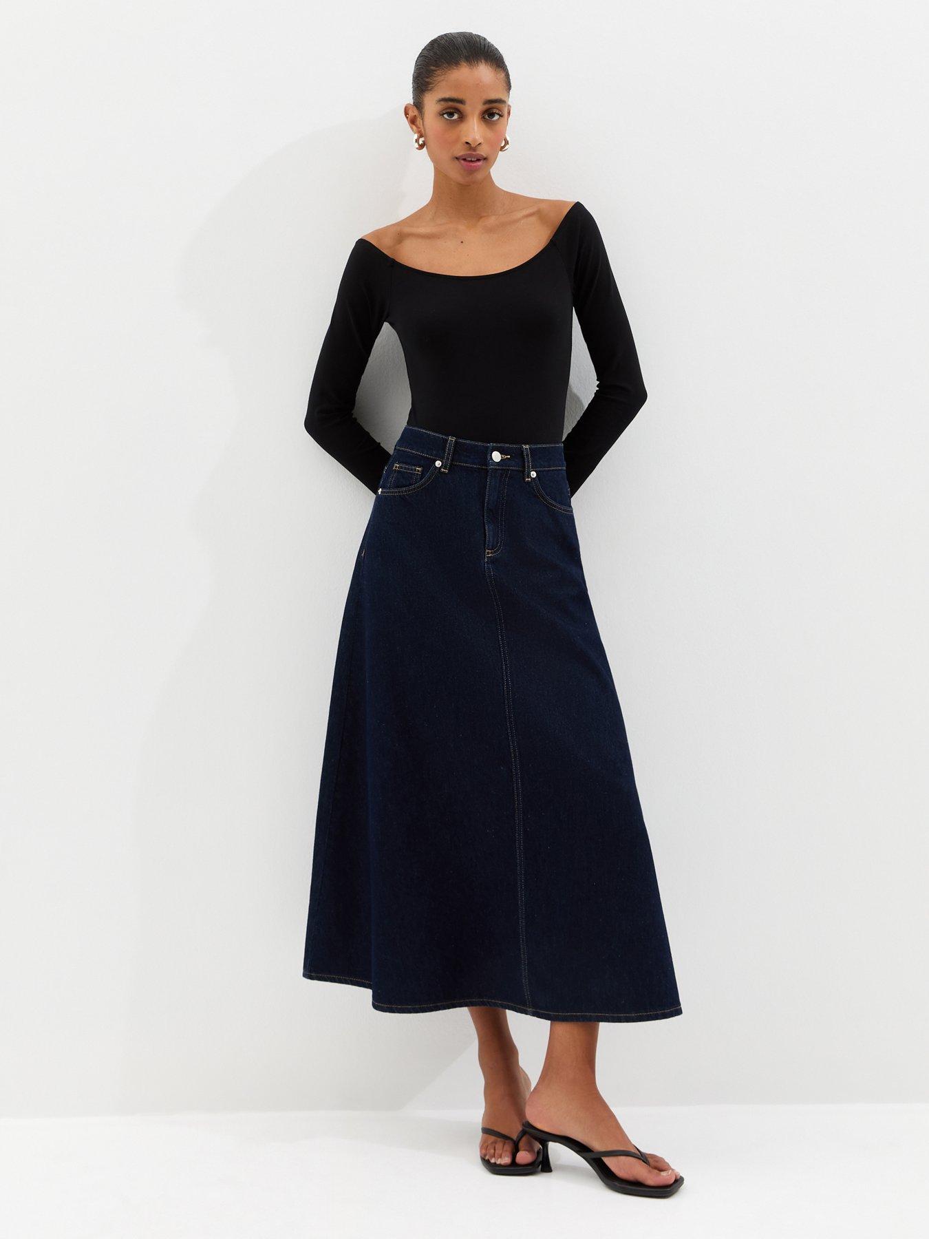 New Look Indigo Wash Denim Circle Midi Skirt - Blue